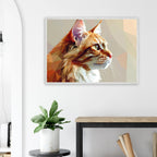 Abstraktes Katzenportrait Premium-Poster mit Rahmen – In orangefarbenem Polygon-Stil, in verschiedenen Größen und Rahmenfarben erhältlich-petllective