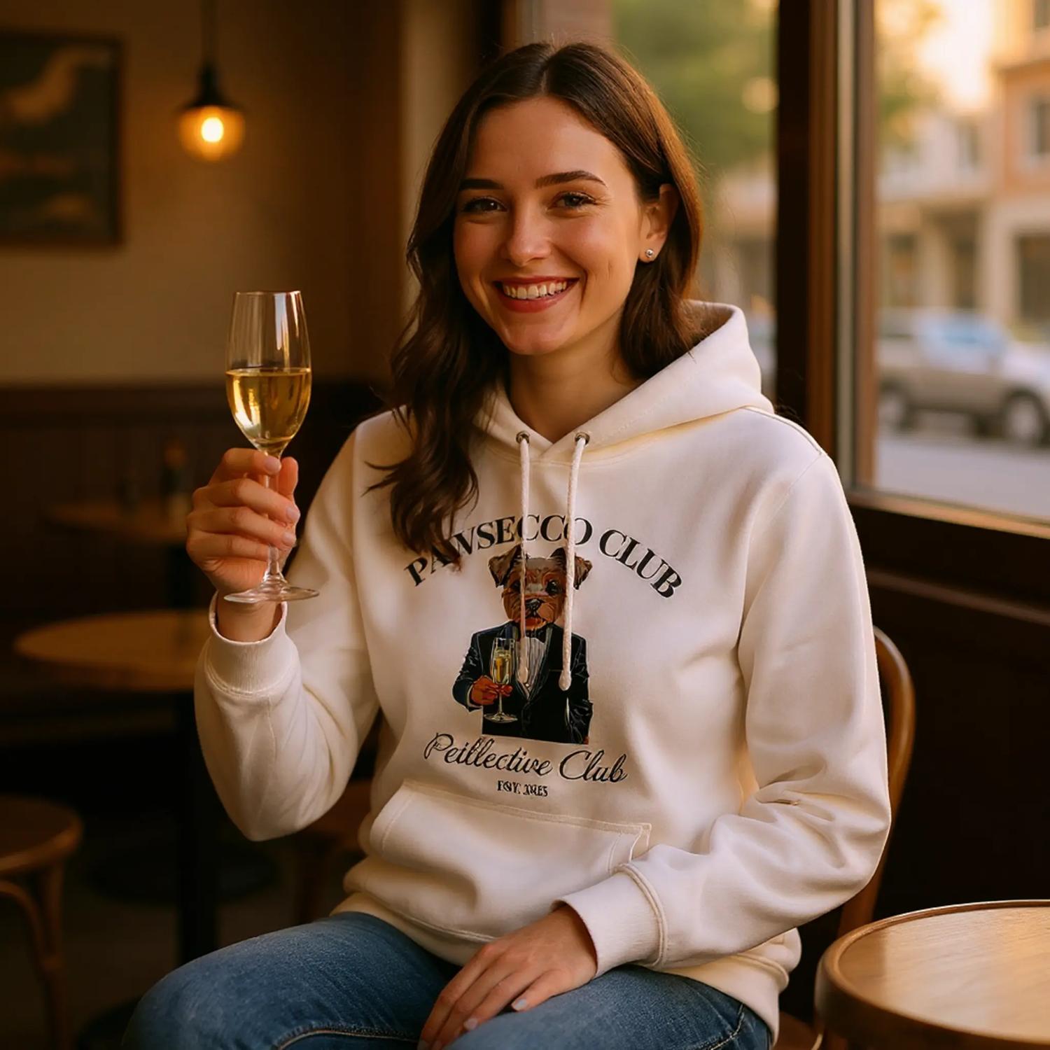 Hoodie „Pawsecco Club“ – Unisex Kapuzenpullover aus Bio-Baumwolle-petllective