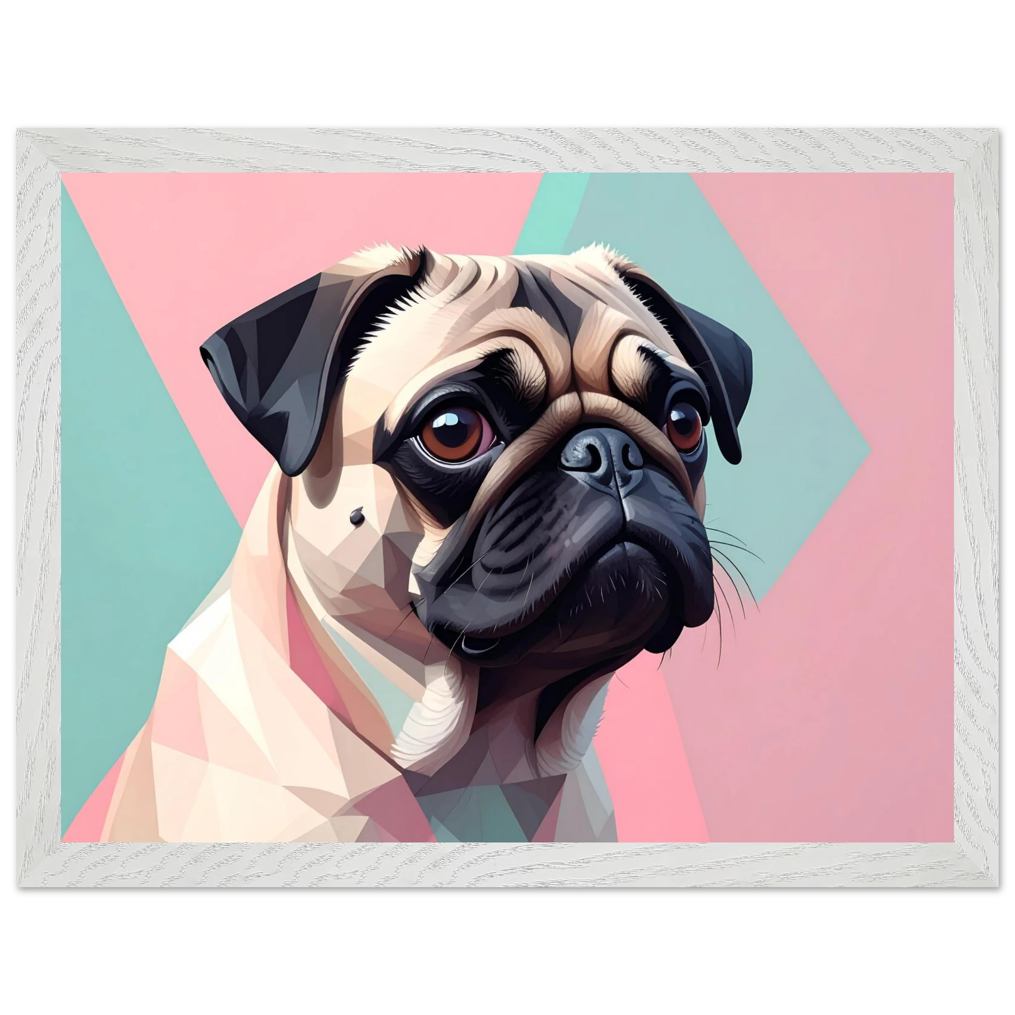 Niedlicher Mops im Pop-Art-Stil: Gerahmtes Premium-Poster mit lebendigen Farben und verschiedenen Rahmungen-petllective