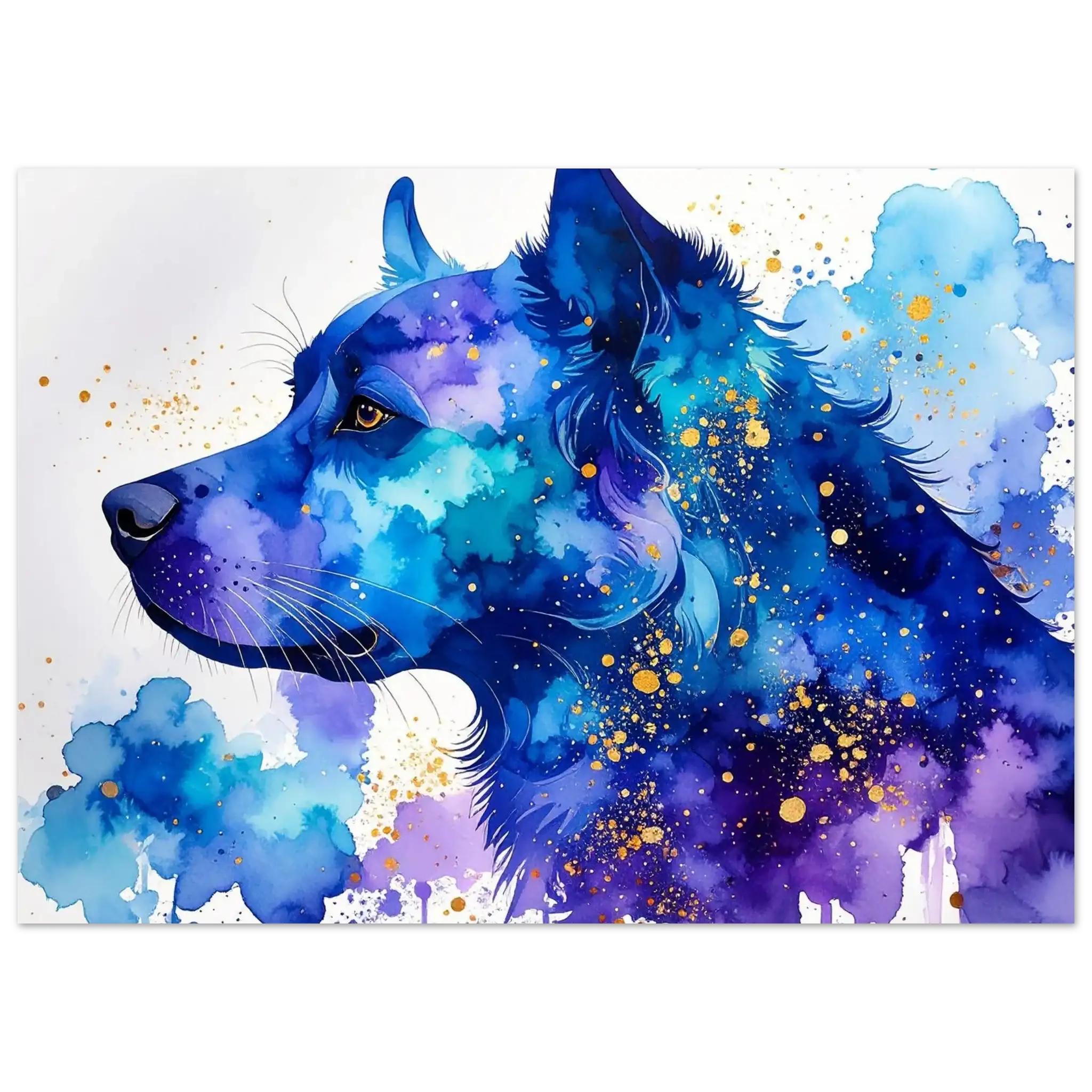 Hundeporträt Aquarell Blau Kunstdruck Wandbild – Fine Art Poster-petllective