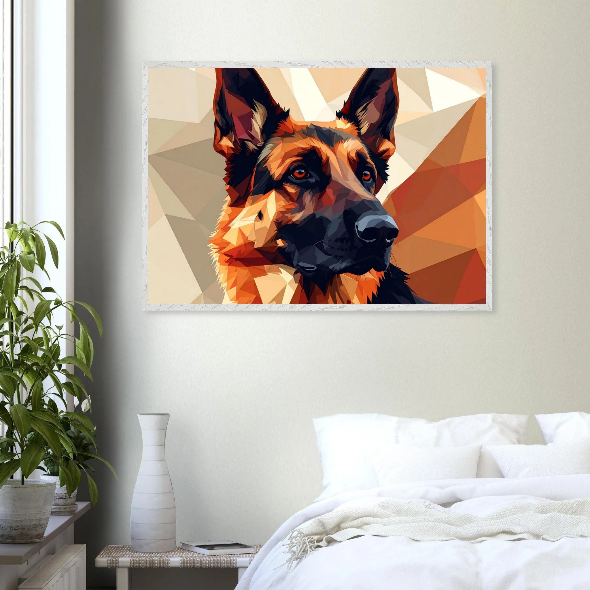 Abstrakter Schäferhund: Premium-Poster aus halbmattem Papier mit Holzrahmen – in verschiedenen Größen und Rahmenfarben-petllective