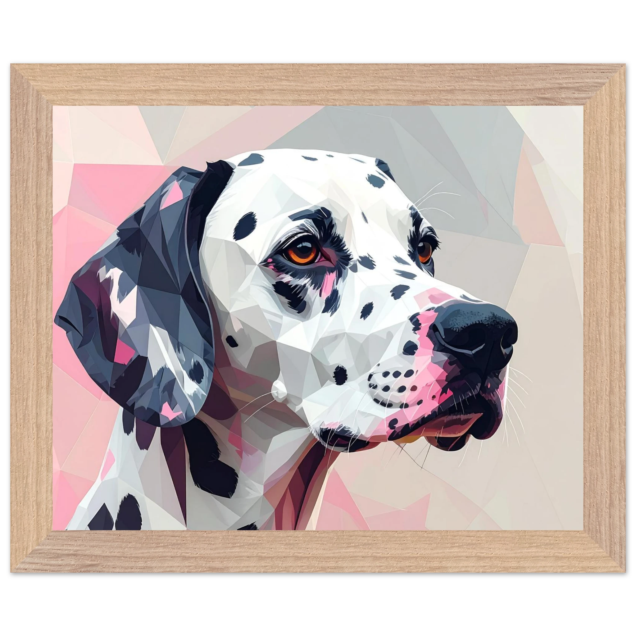 Abstraktes Dalmatiner-Porträt – Gerahmtes Premium-Poster in Pastellfarben und geometrischem Stil-petllective