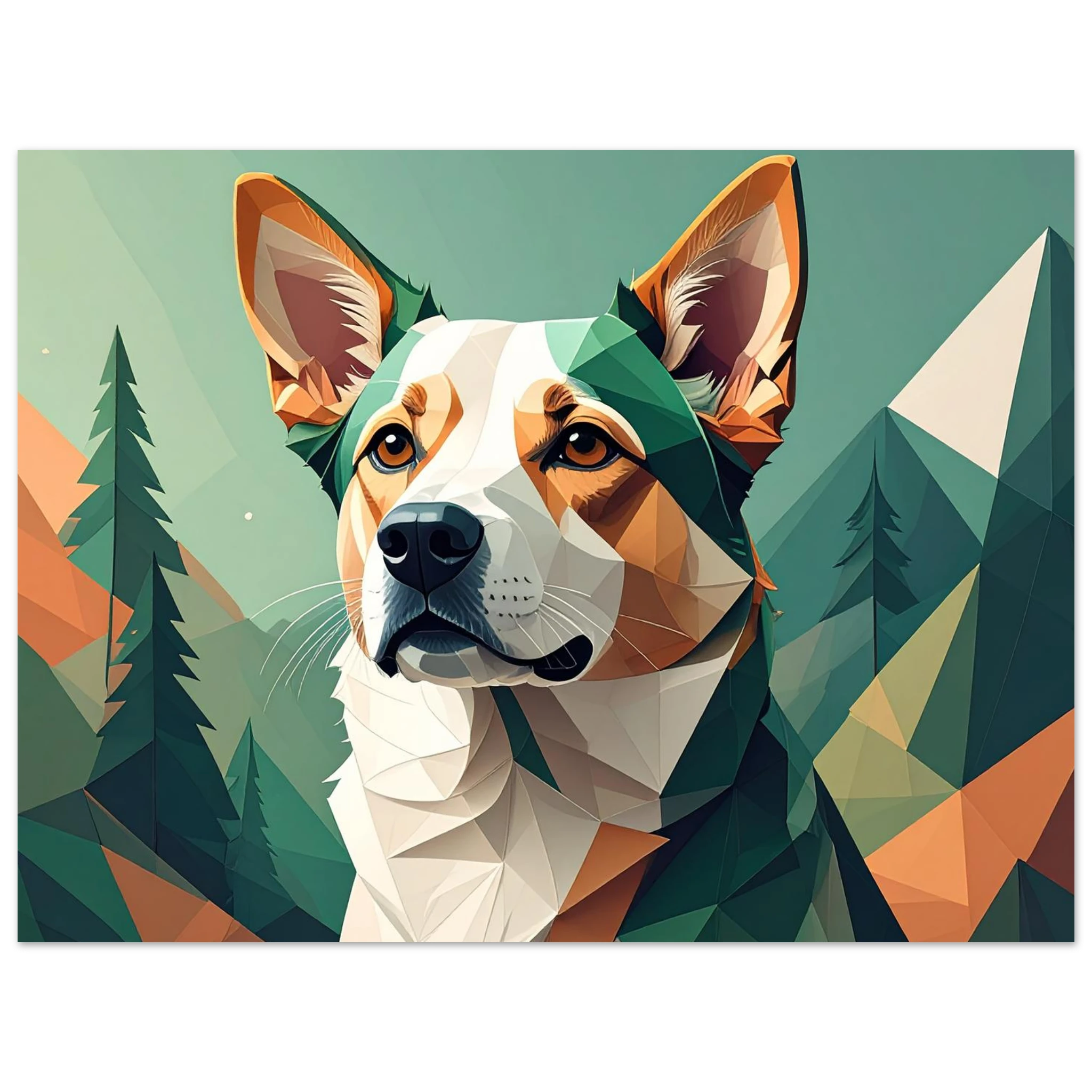 Hund mit Bergpanorama Kunstdruck Wandbild – Geometrische Tierkunst-petllective
