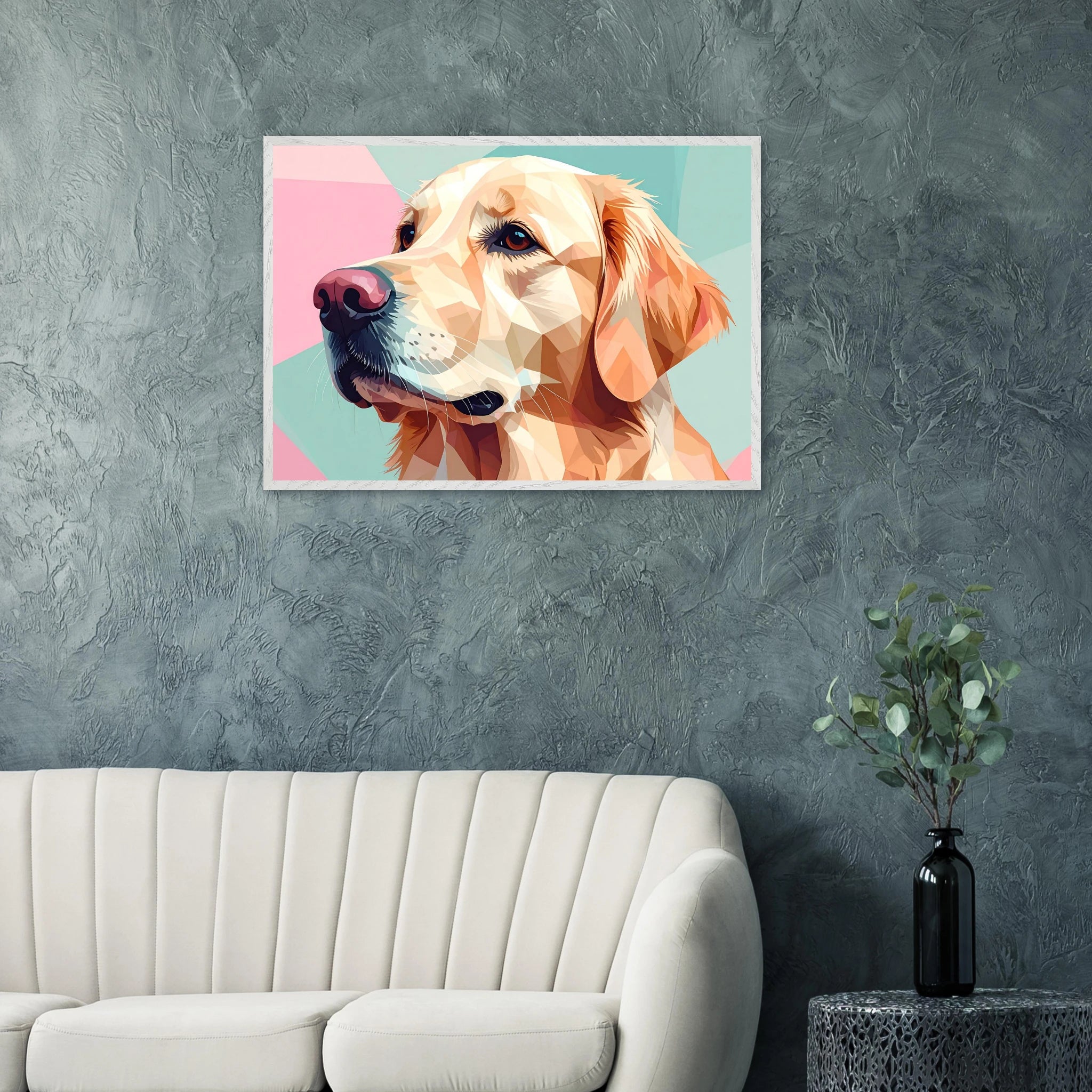 Abstrakter Golden Retriever: Premium-Poster mit Holzrahmen in deinem Wunschformat-petllective
