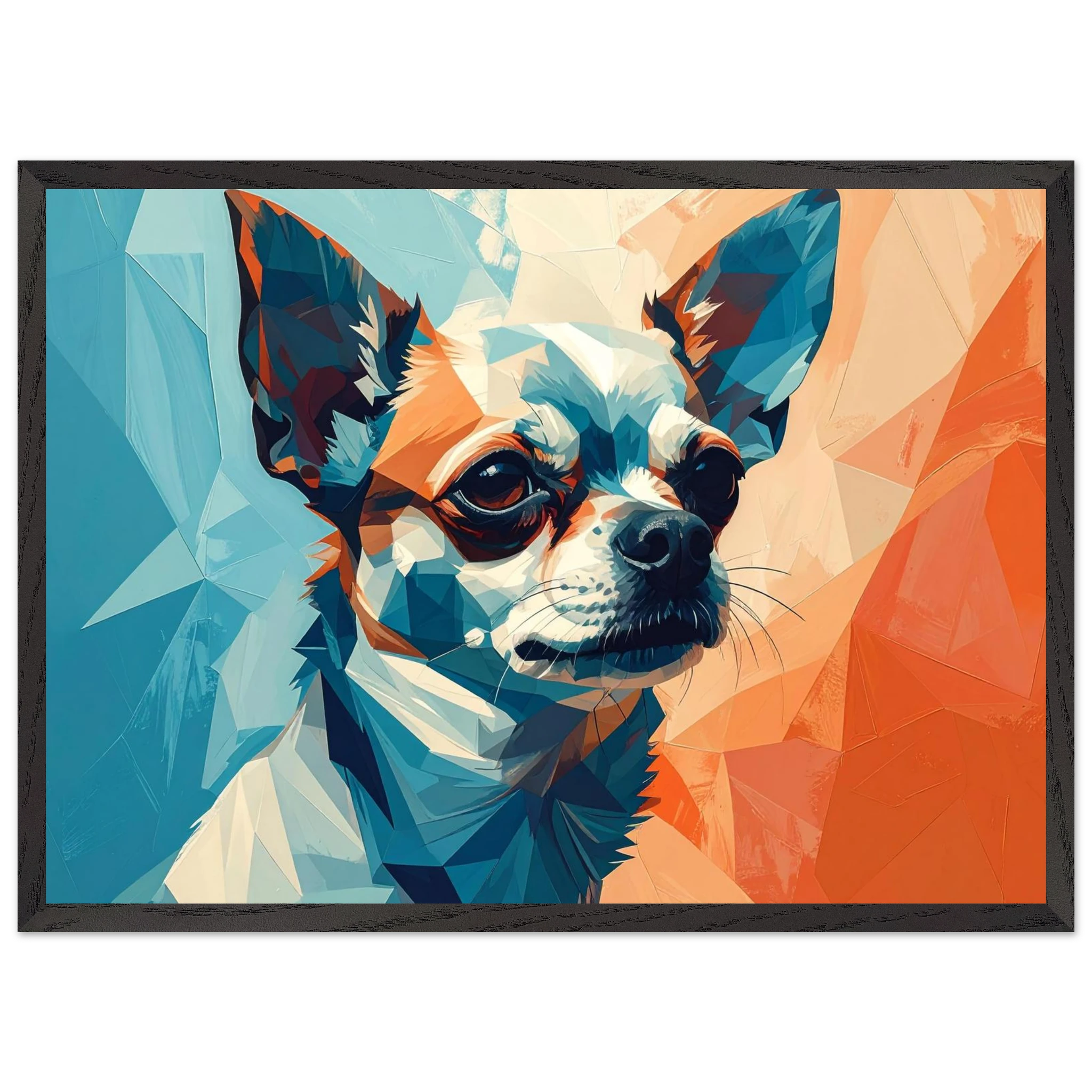 Chihuahua Geometrische Pop-Art: Premium-Poster aus halbmattem Premium-Papier mit Holzrahmen-petllective