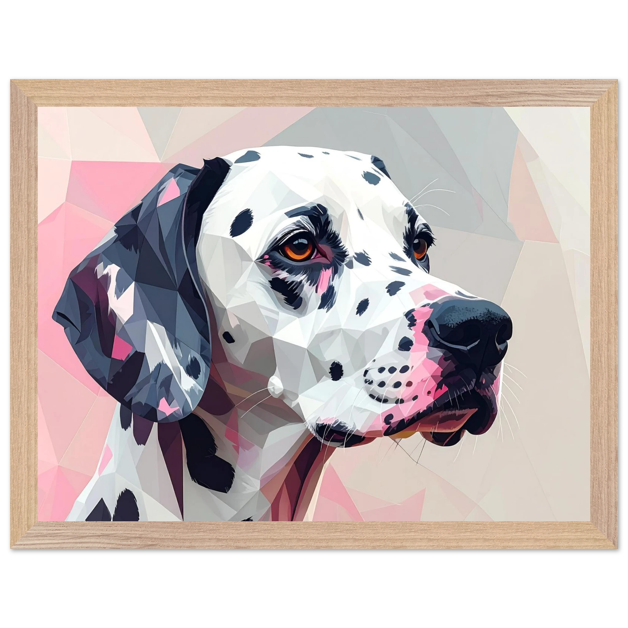Abstraktes Dalmatiner-Porträt – Gerahmtes Premium-Poster in Pastellfarben und geometrischem Stil-petllective