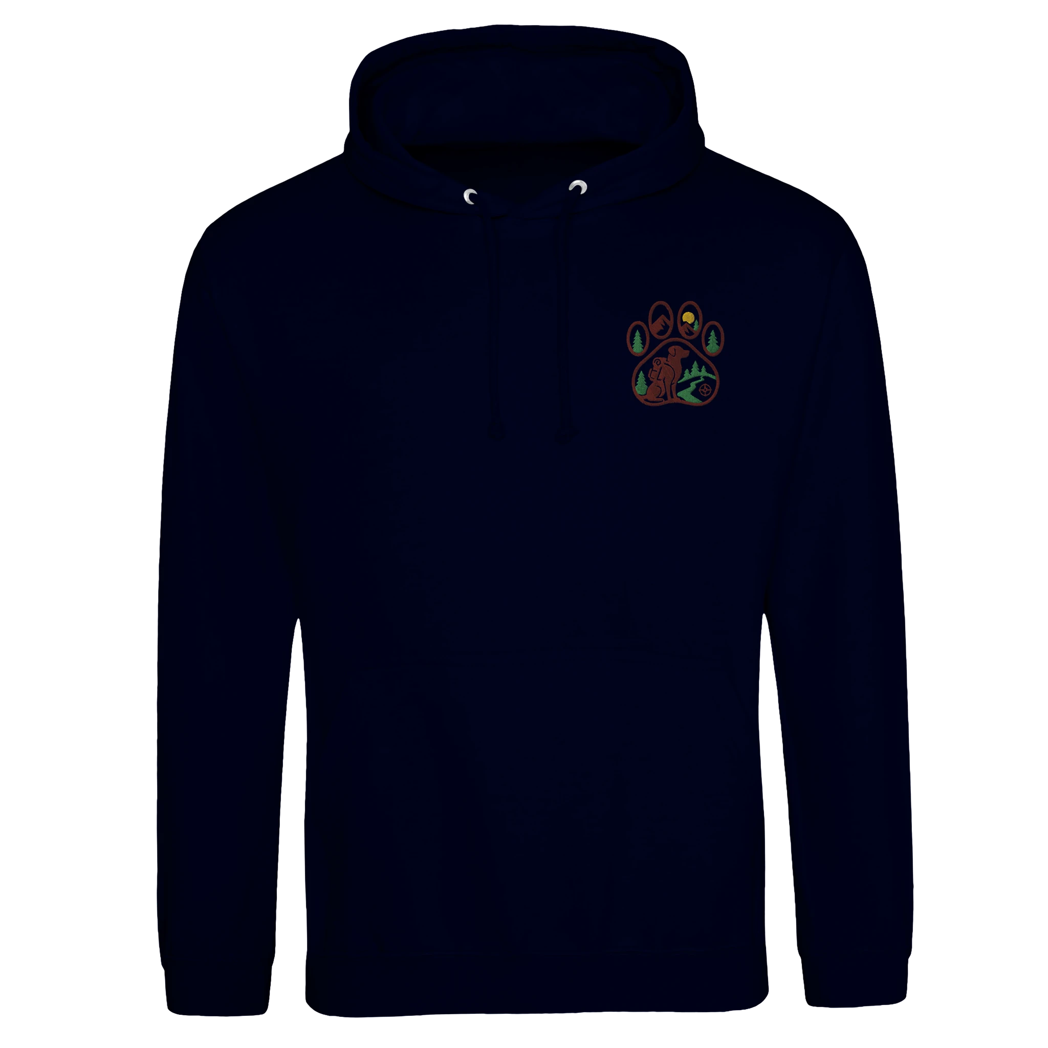 Wanderlust Unisex College Hoodie mit gesticktem Pfoten-Motiv – Design für Abenteurer-petllective