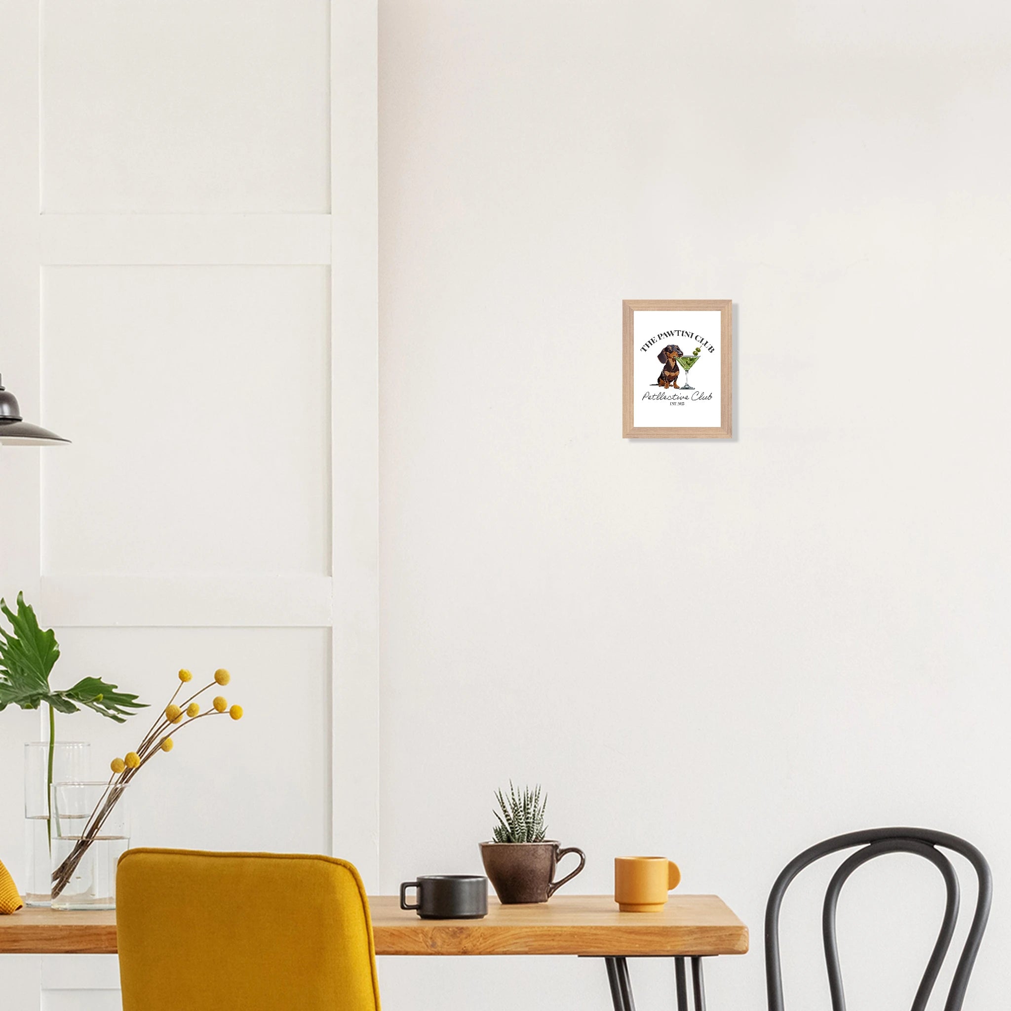 Wandbild Dackel Illustration „The Pawtini Club“ – Premium Poster mit Holzrahmen-petllective