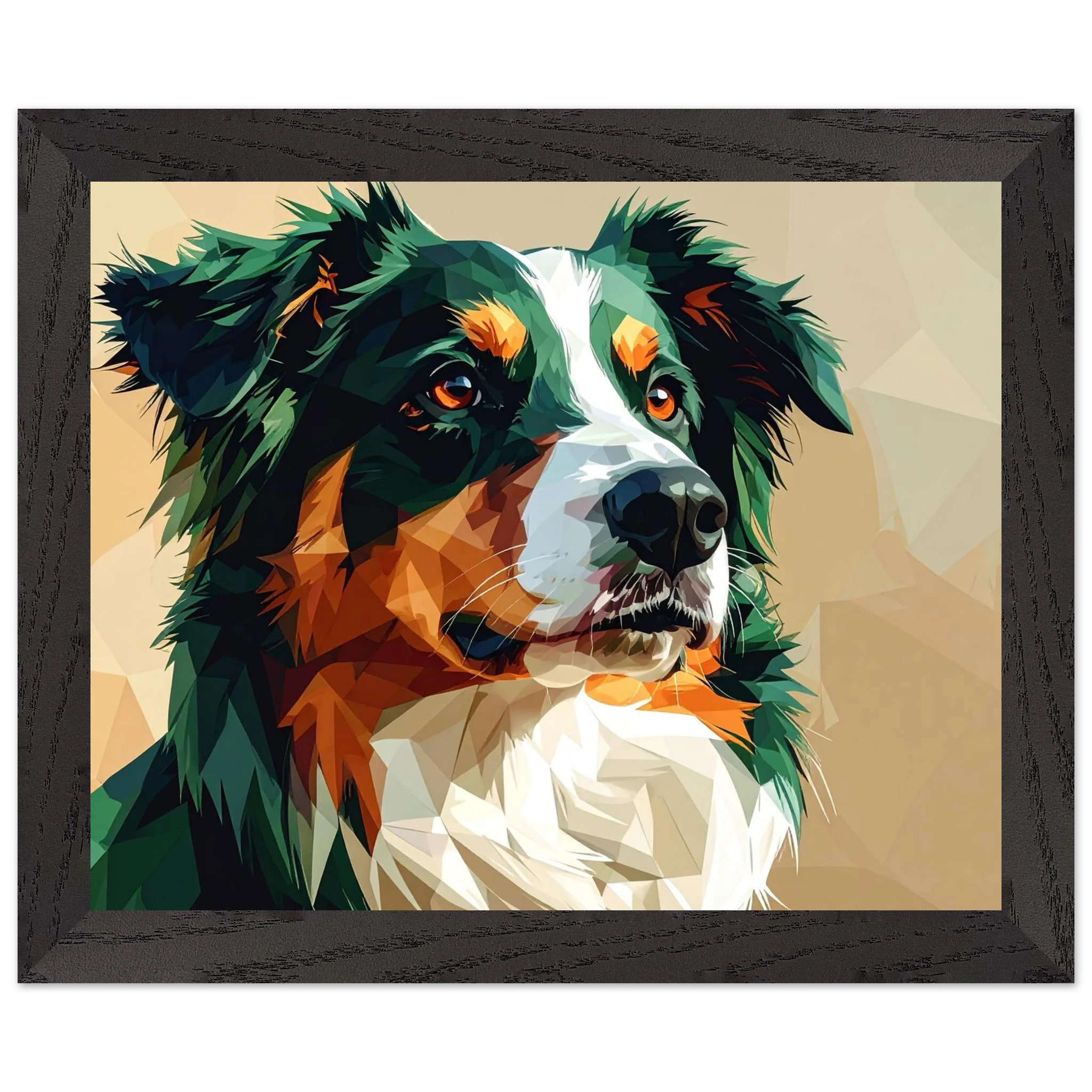 Australian Shepherd im Pop-Art-Stil – Premium-Poster mit Holzrahmen-petllective
