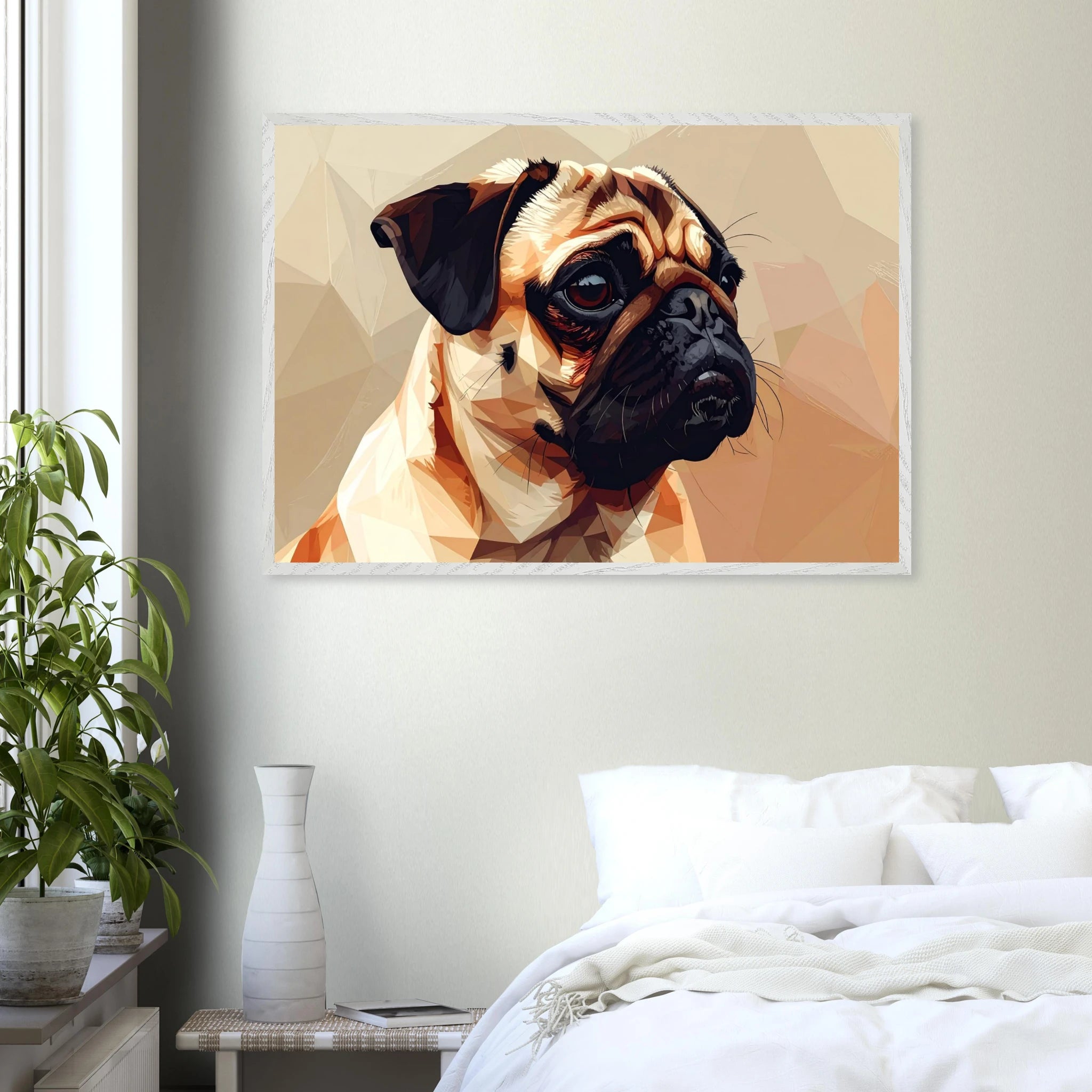 Gerahmtes Premium-Poster: Geometrischer Mops – Ausdrucksstarke Haustier-Kunst für Ihr Zuhause-petllective