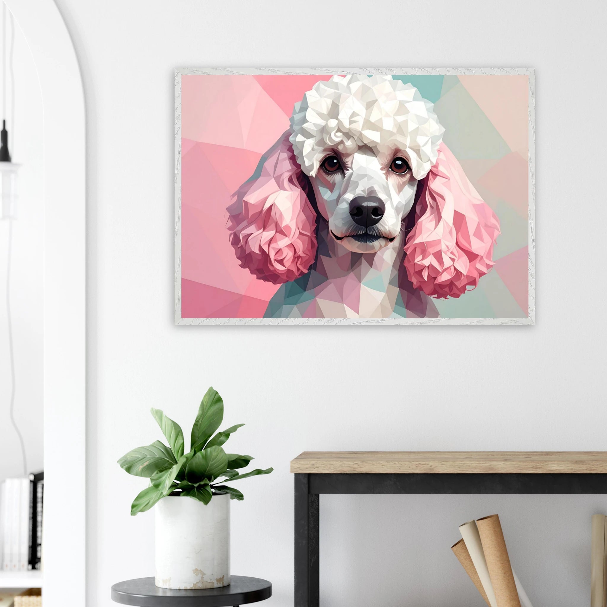Abstrakter Pudel: Premium-Poster mit Holzrahmen in deinem Wunschformat und Rahmenfarbe-petllective