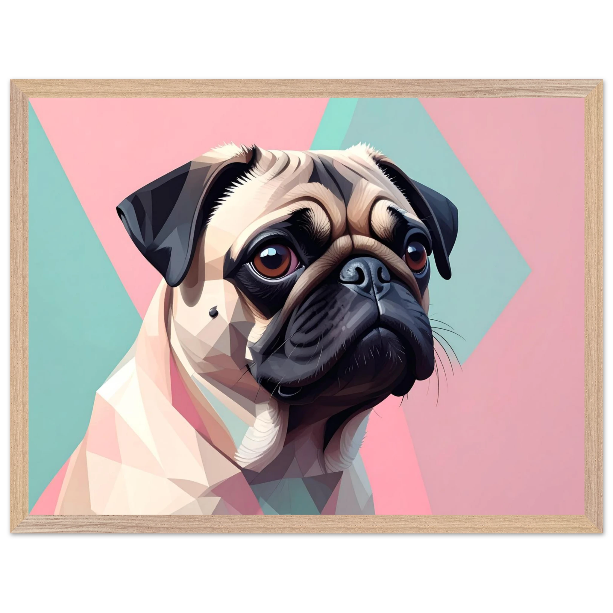 Niedlicher Mops im Pop-Art-Stil: Gerahmtes Premium-Poster mit lebendigen Farben und verschiedenen Rahmungen-petllective