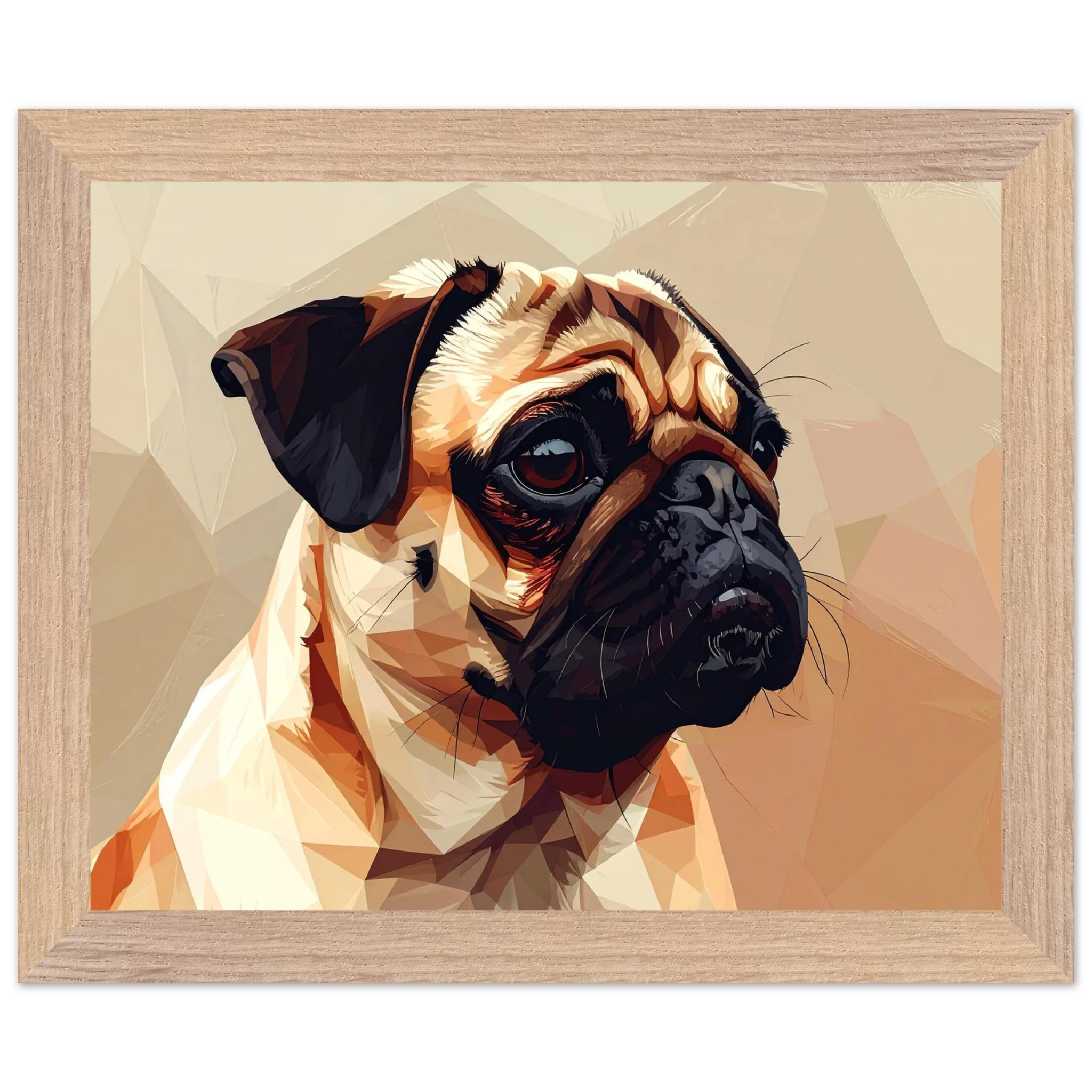 Gerahmtes Premium-Poster: Geometrischer Mops – Ausdrucksstarke Haustier-Kunst für Ihr Zuhause-petllective