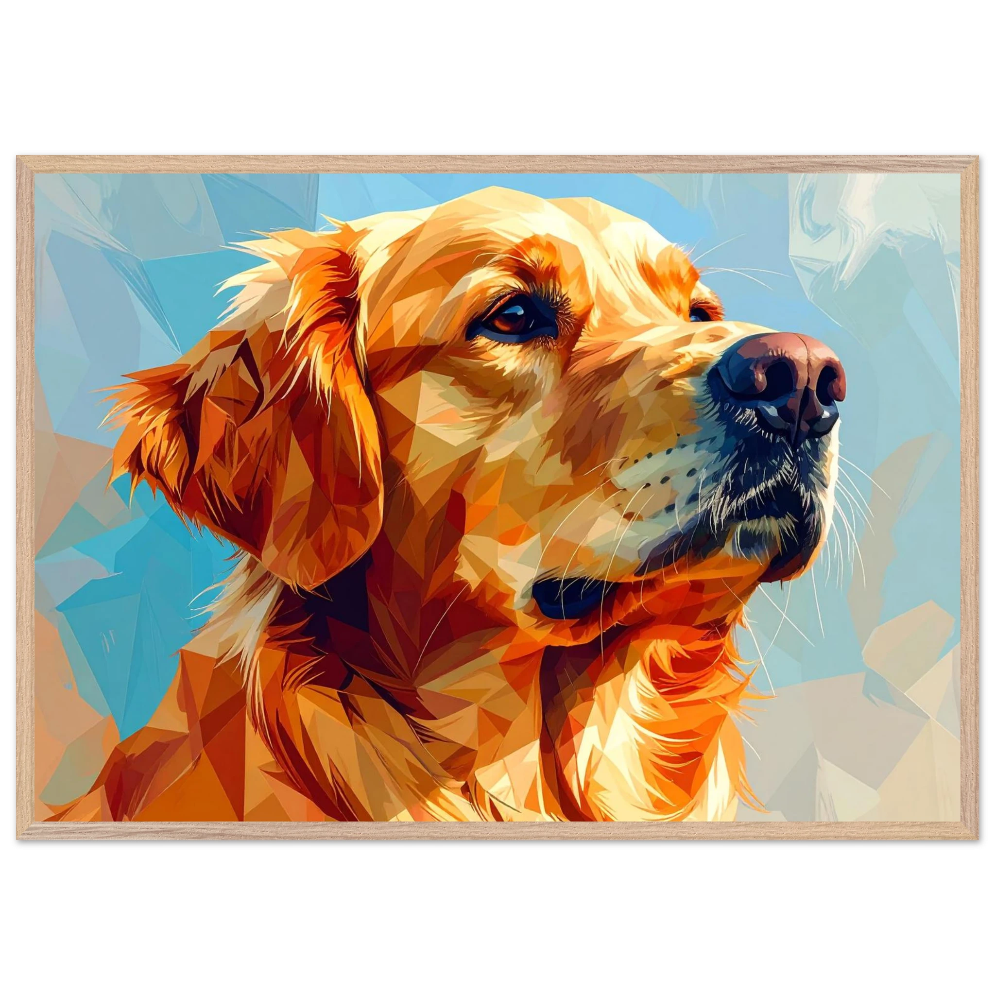 Golden Retriever im Mosaik-Stil: Premium-Poster mit Holzrahmen – für dein Zuhause in verschiedenen Größen & Rahmenfarben-petllective