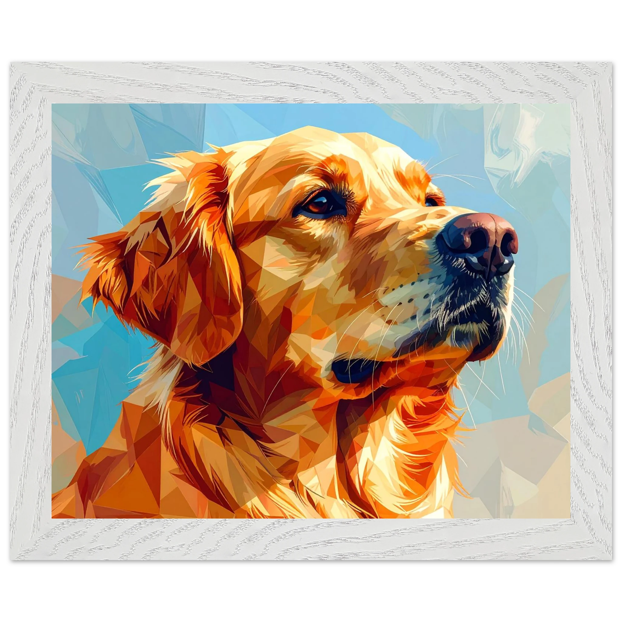 Golden Retriever im Mosaik-Stil: Premium-Poster mit Holzrahmen – für dein Zuhause in verschiedenen Größen & Rahmenfarben-petllective