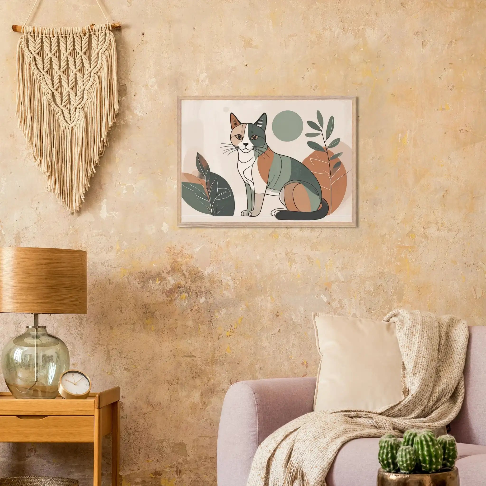 Katzen Wandbild im Scandi-Style – Premium Poster mit Holzrahmen-petllective