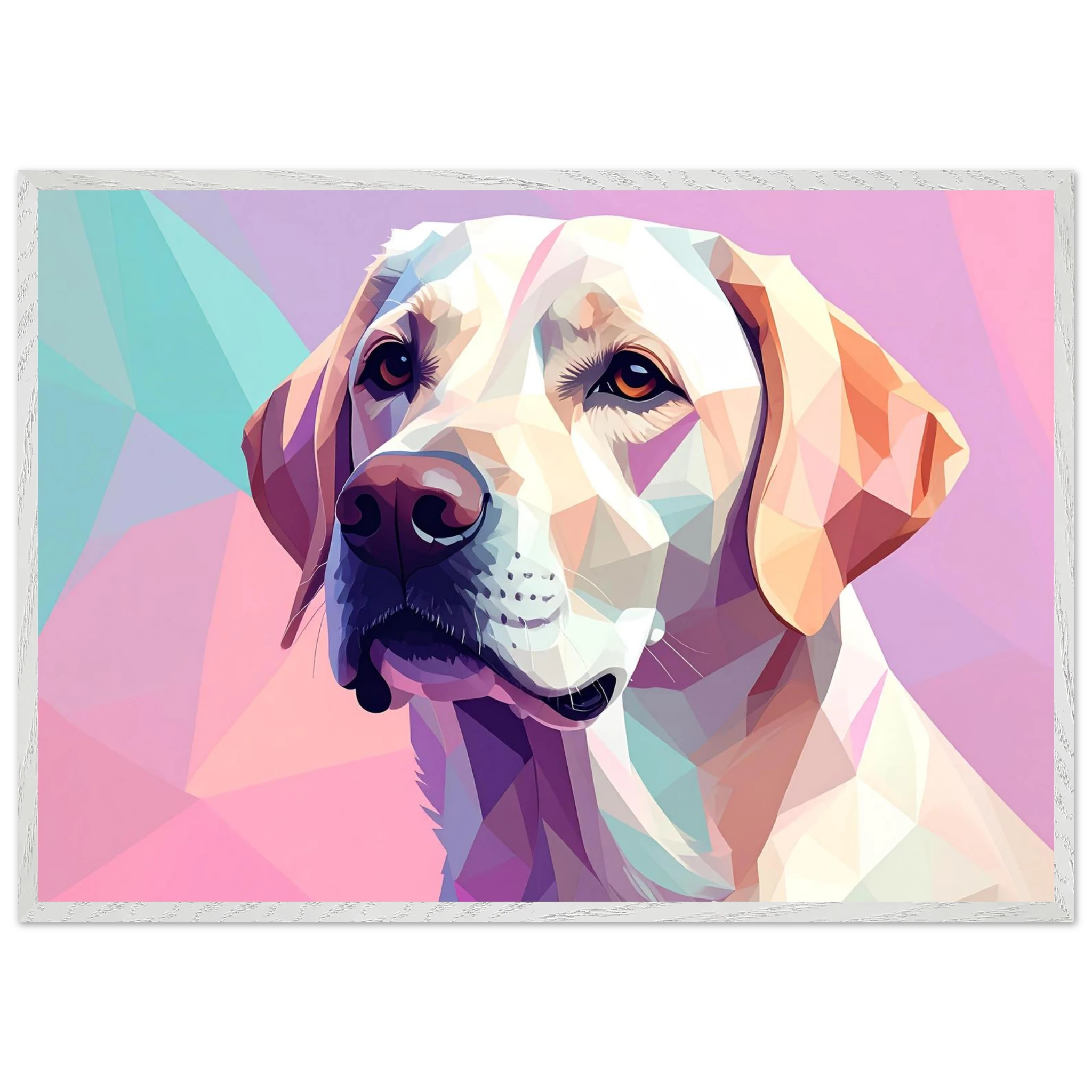 Labrador-Retriever-Portrait im Polygon-Stil: Premium-Poster mit Holzrahmen – Lebendige Farben-petllective