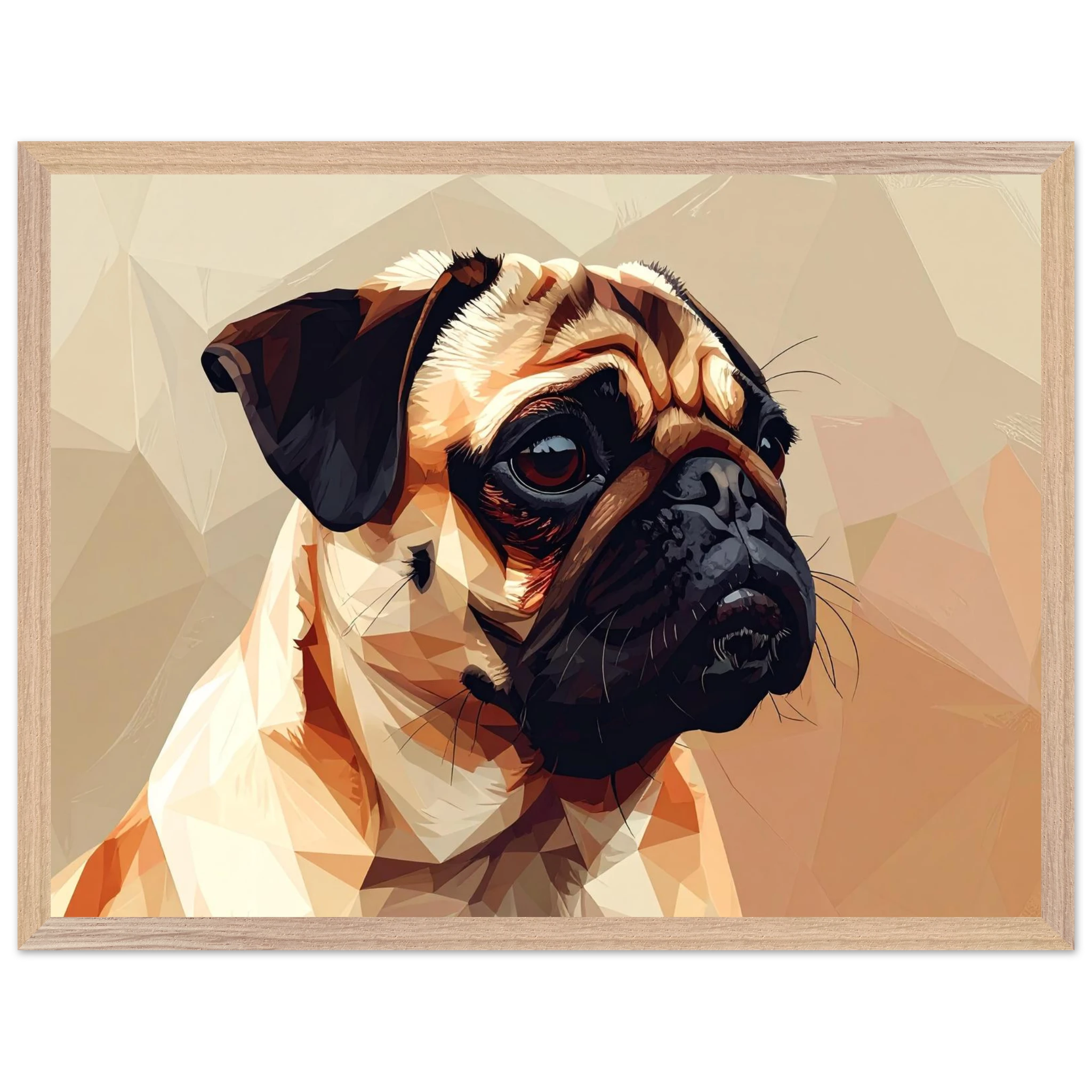 Gerahmtes Premium-Poster: Geometrischer Mops – Ausdrucksstarke Haustier-Kunst für Ihr Zuhause-petllective