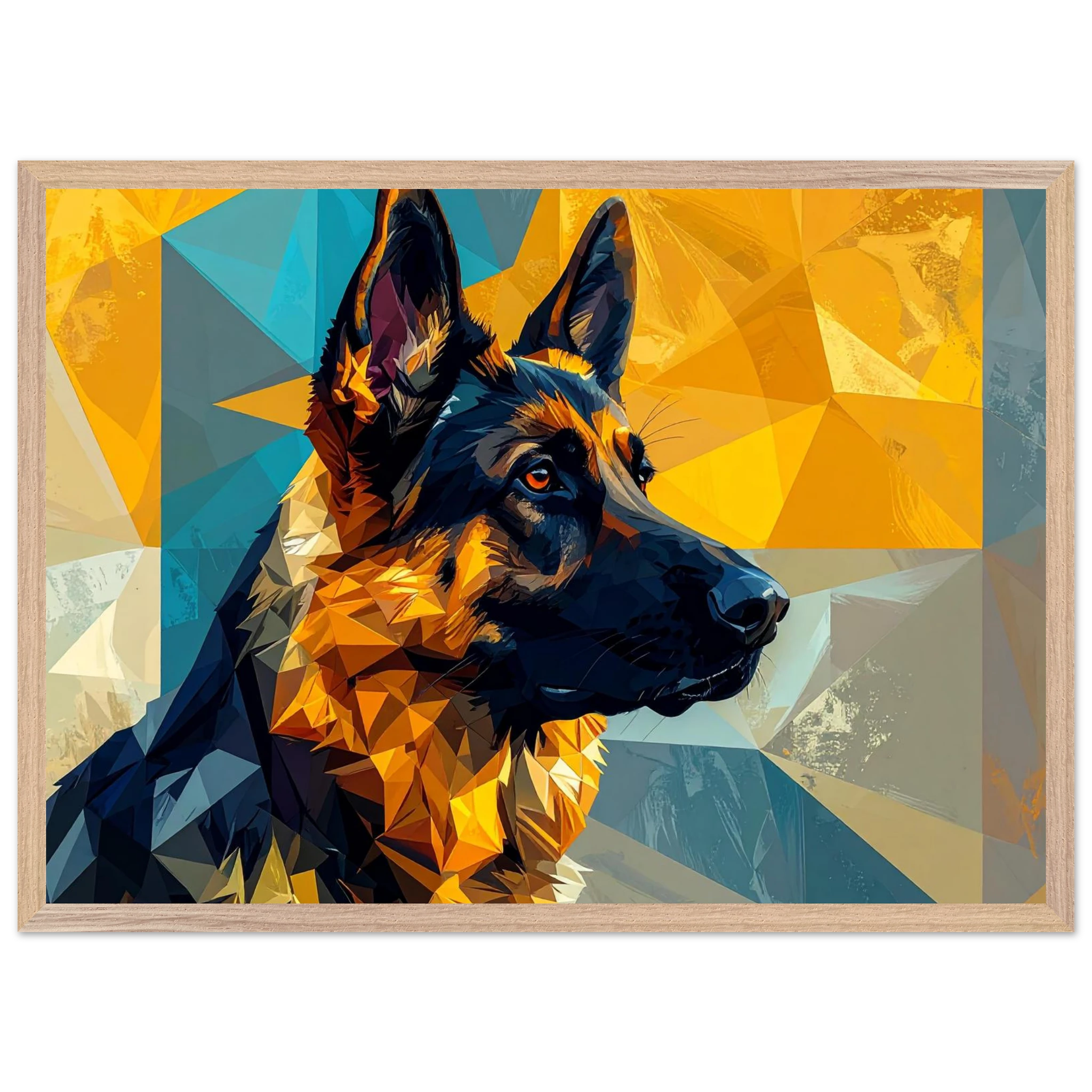 Geometrisches Schäferhund-Porträt: Premium-Poster mit Holzrahmen in deinem Stil-petllective