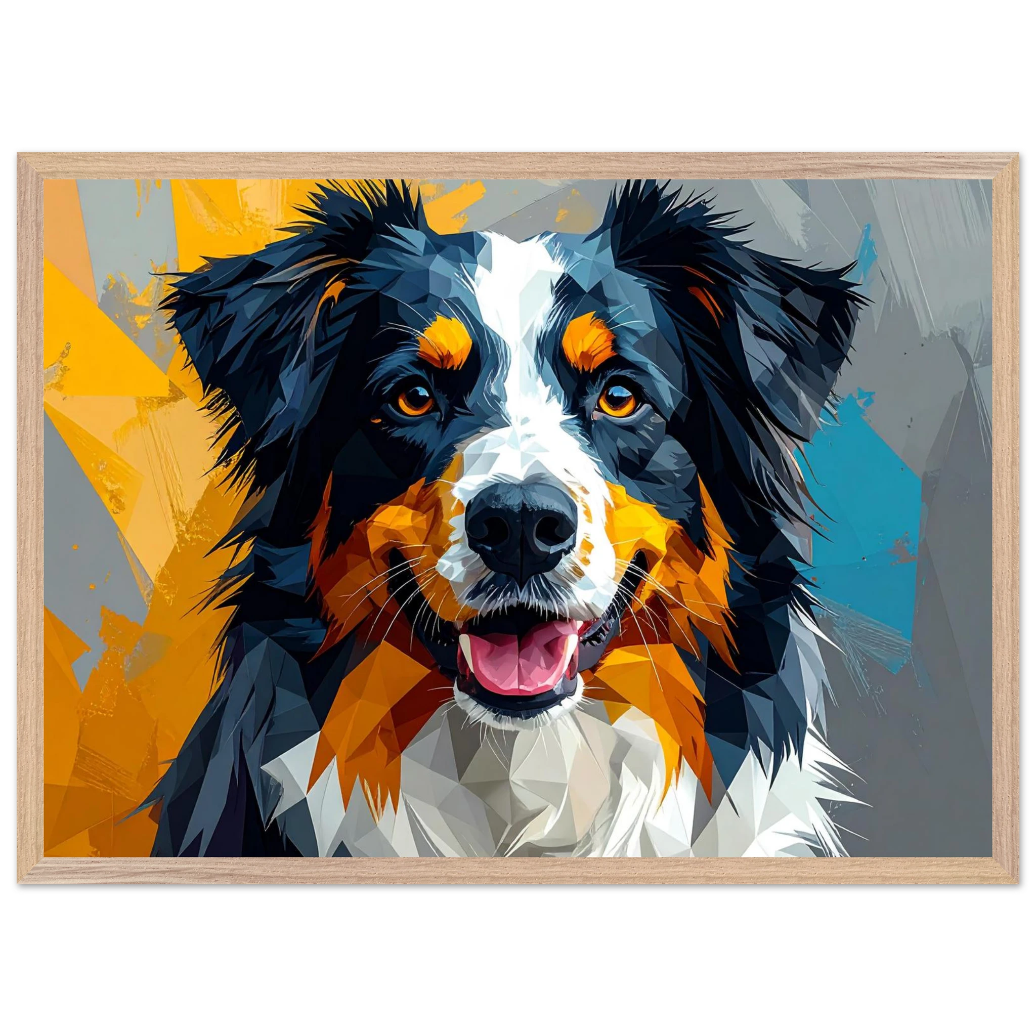 Bunter Hundeporträt-Poster: Premium-Poster aus halbmattem Premium-Papier mit Holzrahmen-petllective