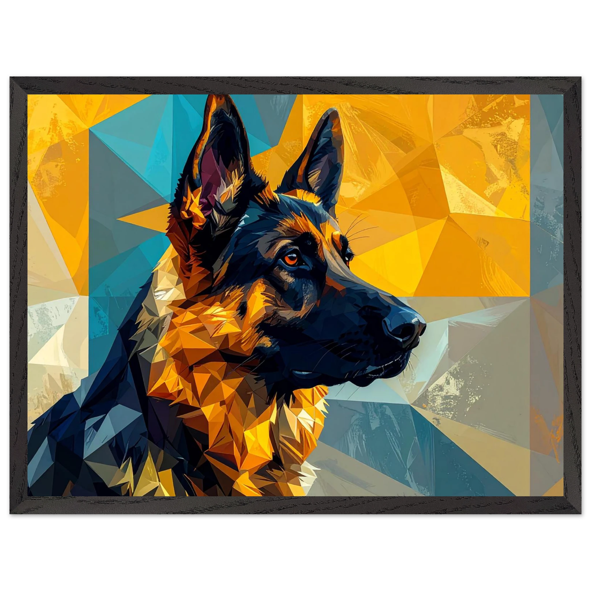 Geometrisches Schäferhund-Porträt: Premium-Poster mit Holzrahmen in deinem Stil-petllective