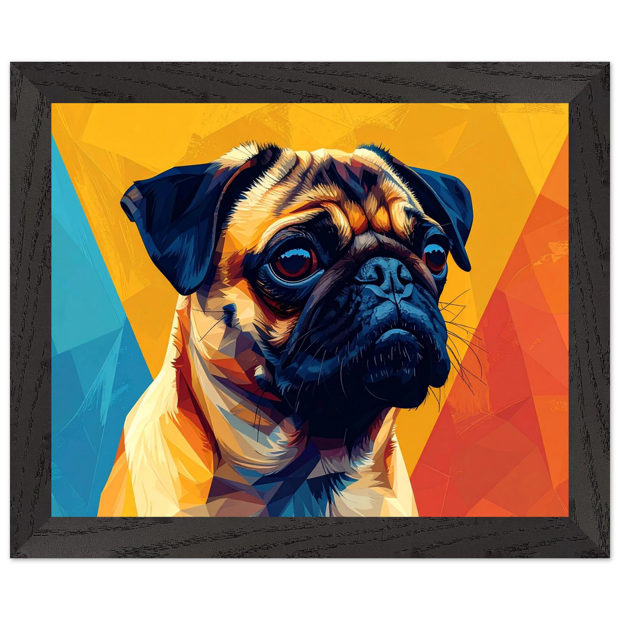 Abstrakter Mops-Kunstdruck: Premium-Poster mit Holzrahmen in leuchtendem, modernem Stil-petllective