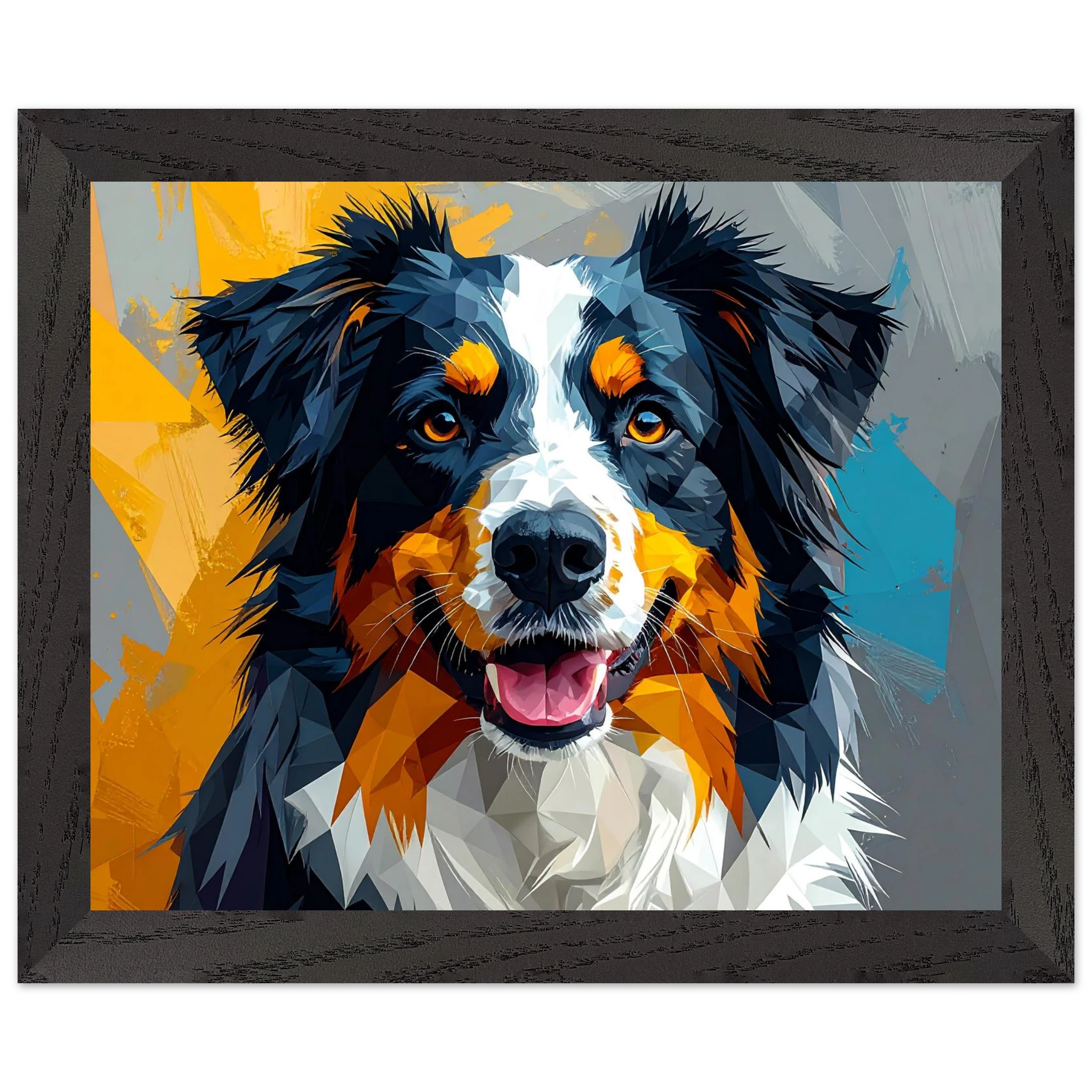 Bunter Hundeporträt-Poster: Premium-Poster aus halbmattem Premium-Papier mit Holzrahmen-petllective