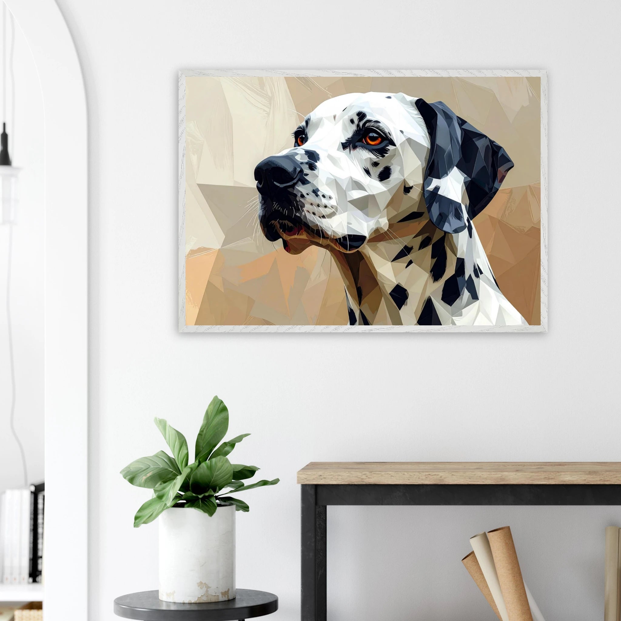 Geometrisches Dalmatiner Kunst-Poster – Gerahmt, für Modernes Interieur mit Charakter-petllective