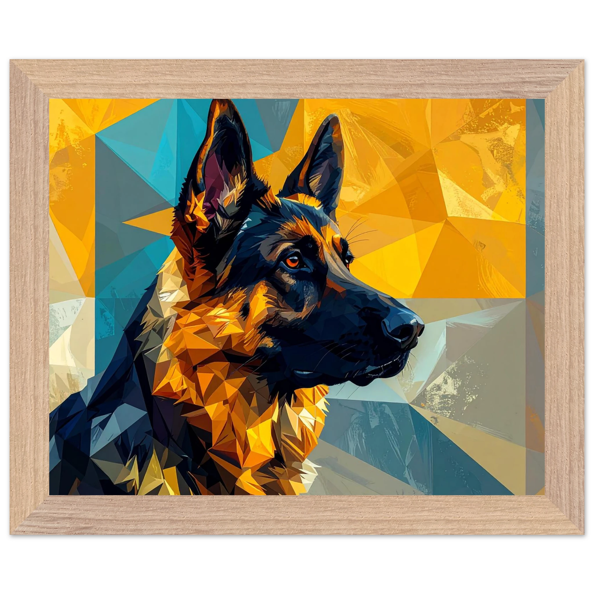 Geometrisches Schäferhund-Porträt: Premium-Poster mit Holzrahmen in deinem Stil-petllective