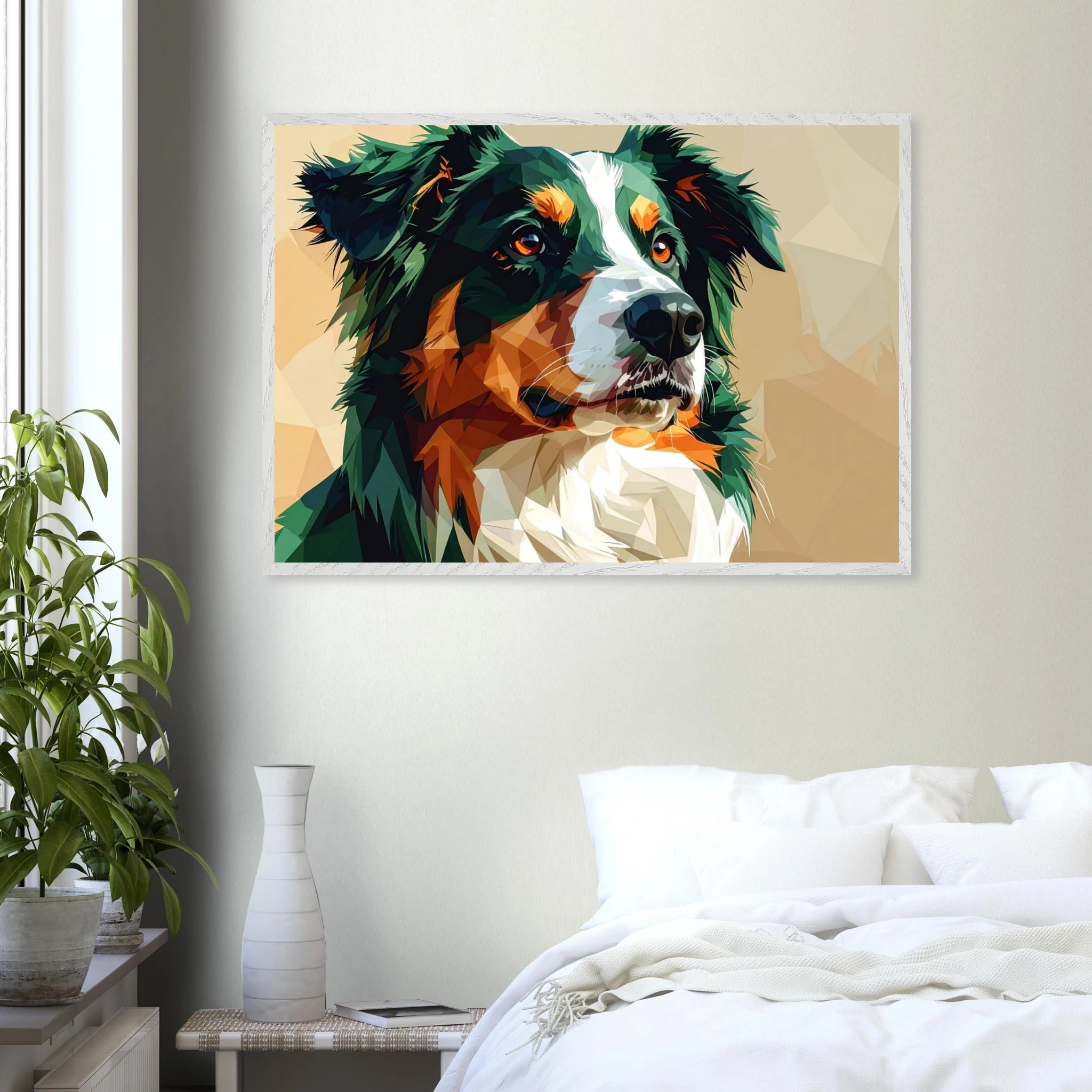 Australian Shepherd im Pop-Art-Stil – Premium-Poster mit Holzrahmen-petllective
