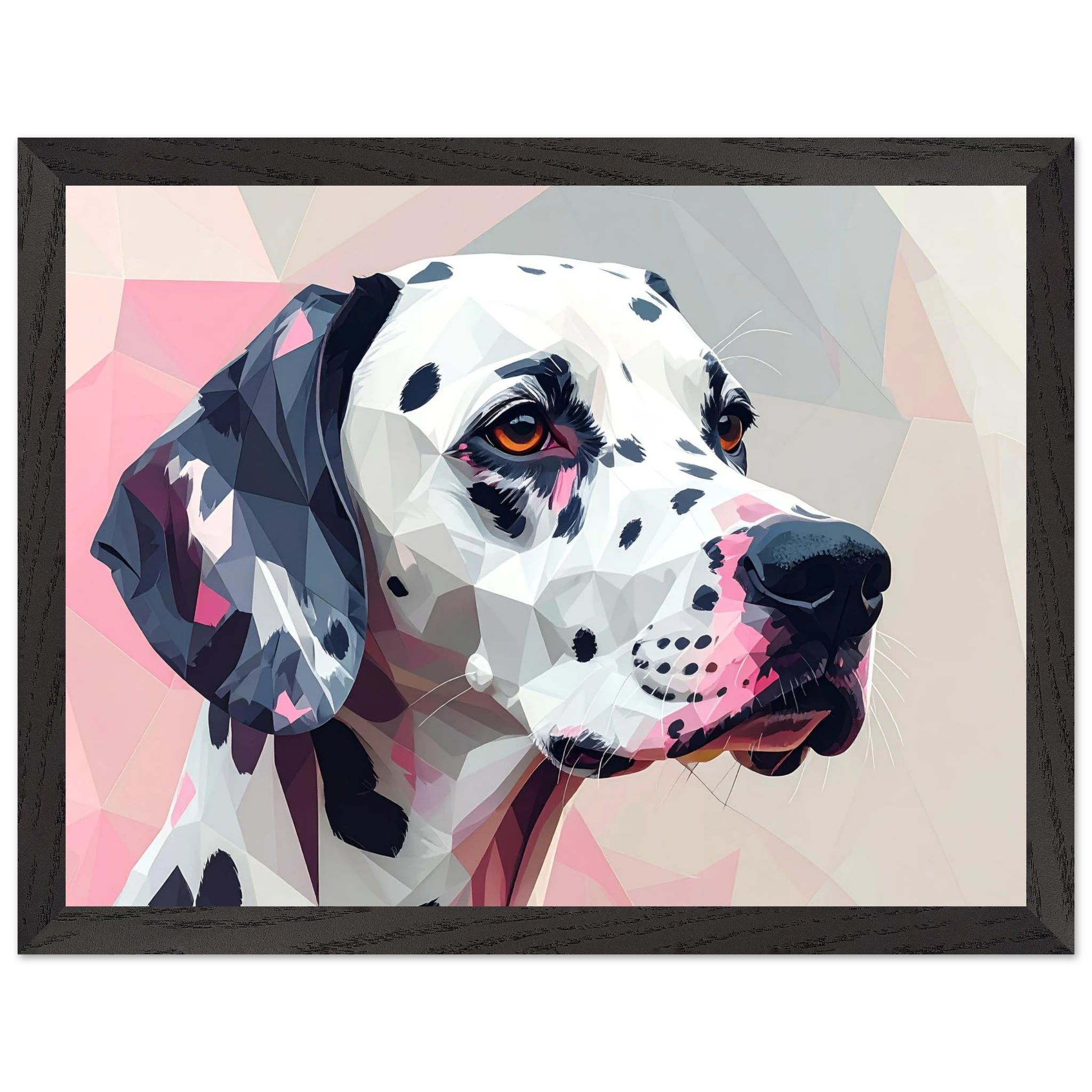 Abstraktes Dalmatiner-Porträt – Gerahmtes Premium-Poster in Pastellfarben und geometrischem Stil-petllective
