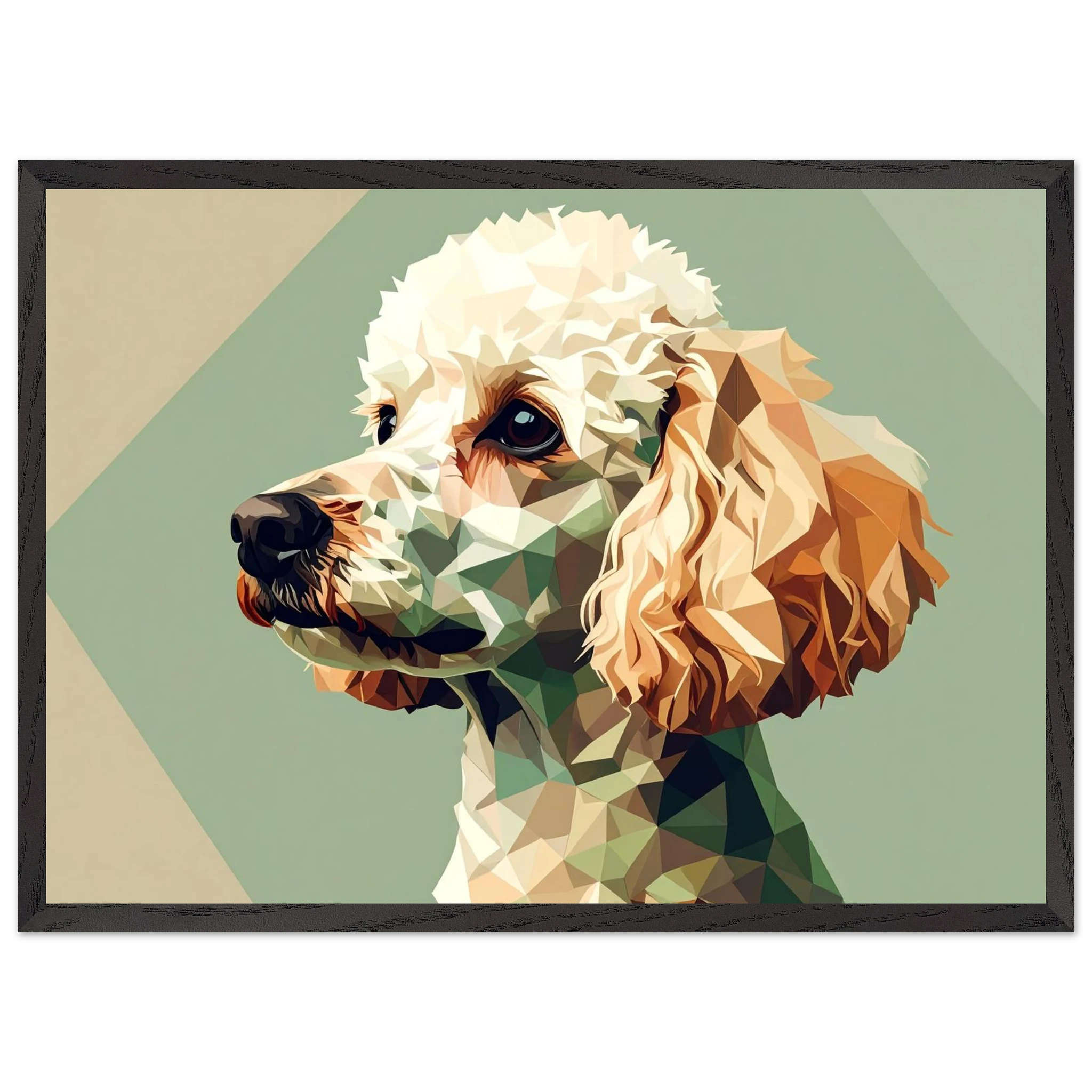 Abstrakter Pudel: Premium-Poster aus halbmattem Premium-Papier mit Holzrahmen – Modernes Haustier-Design-petllective