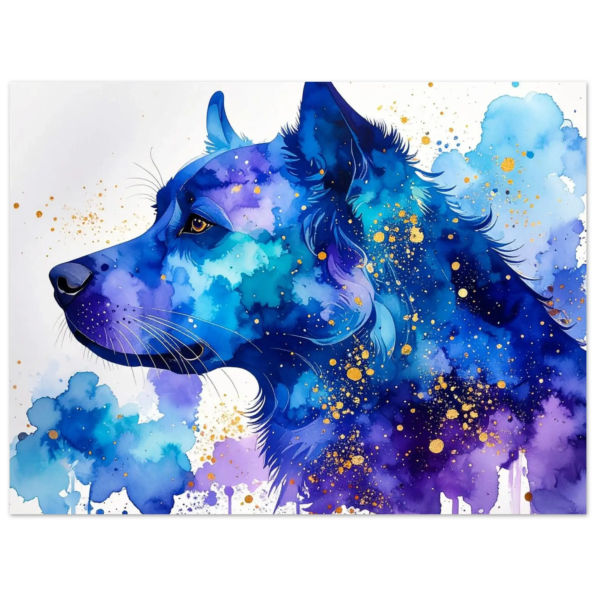 Hundeporträt Aquarell Blau Kunstdruck Wandbild – Fine Art Poster-petllective