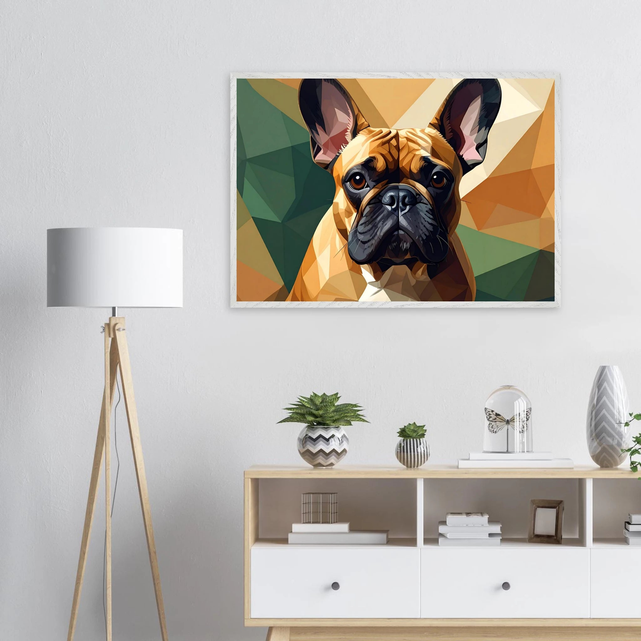 Französische Bulldogge im Polygondesign – Gerahmtes Premium-Poster für moderne Kunstliebhaber-petllective