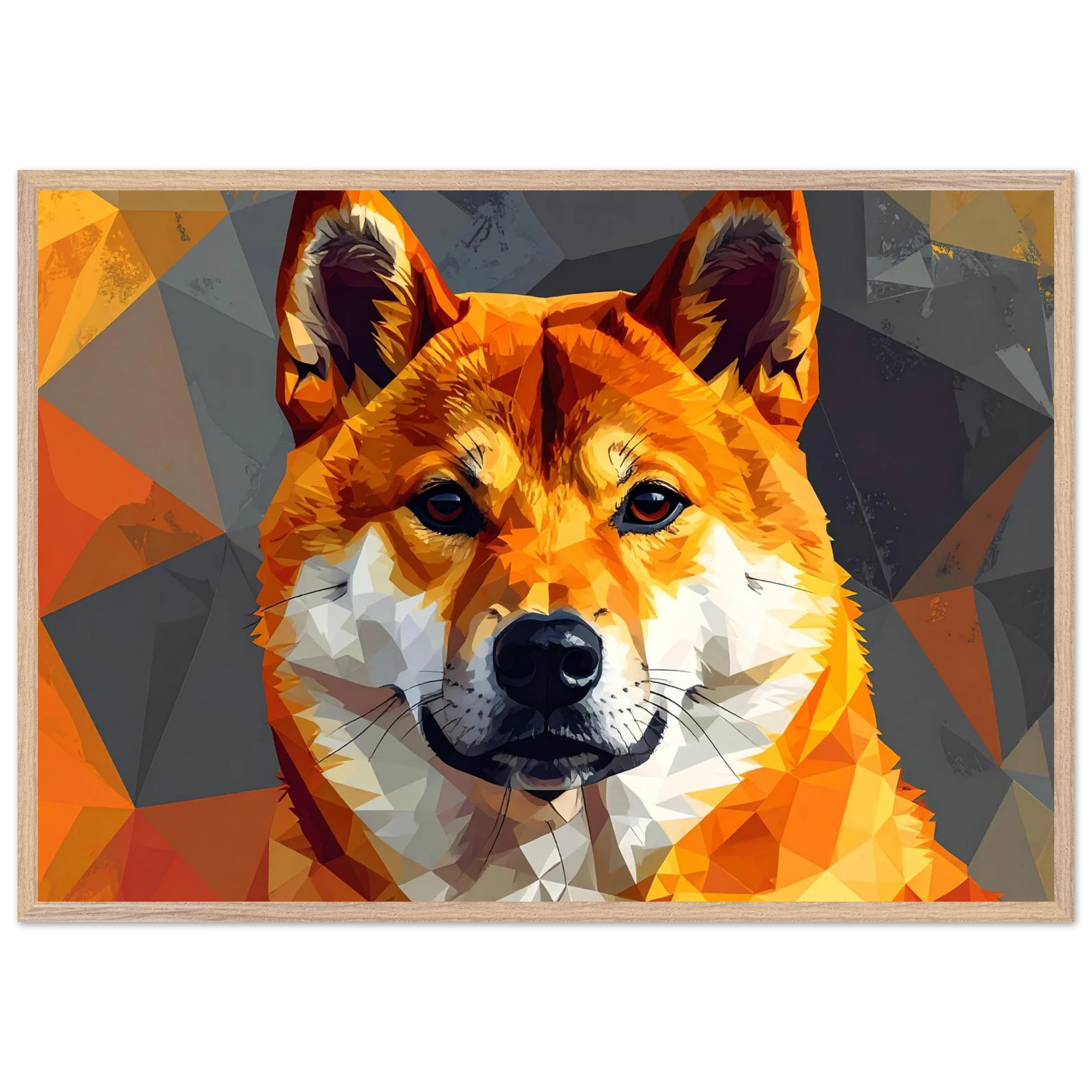 Shiba Inu Polygon-Art: Gerahmtes Premium-Poster – Lebendige Farben & Edler Holzrahmen-petllective