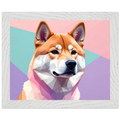 Abstrakter Shiba Inu: Gerahmtes Premium-Poster mit lebendigen geometrischen Formen in Pastellfarben-petllective
