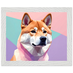 Abstrakter Shiba Inu: Gerahmtes Premium-Poster mit lebendigen geometrischen Formen in Pastellfarben-petllective