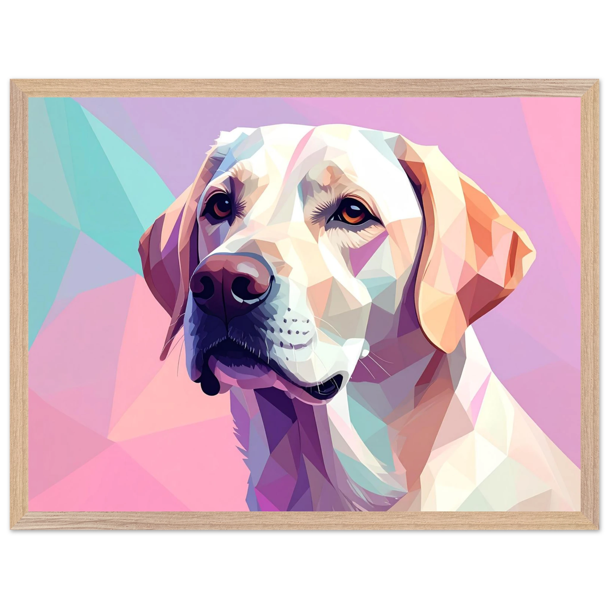 Labrador-Retriever-Portrait im Polygon-Stil: Premium-Poster mit Holzrahmen – Lebendige Farben-petllective