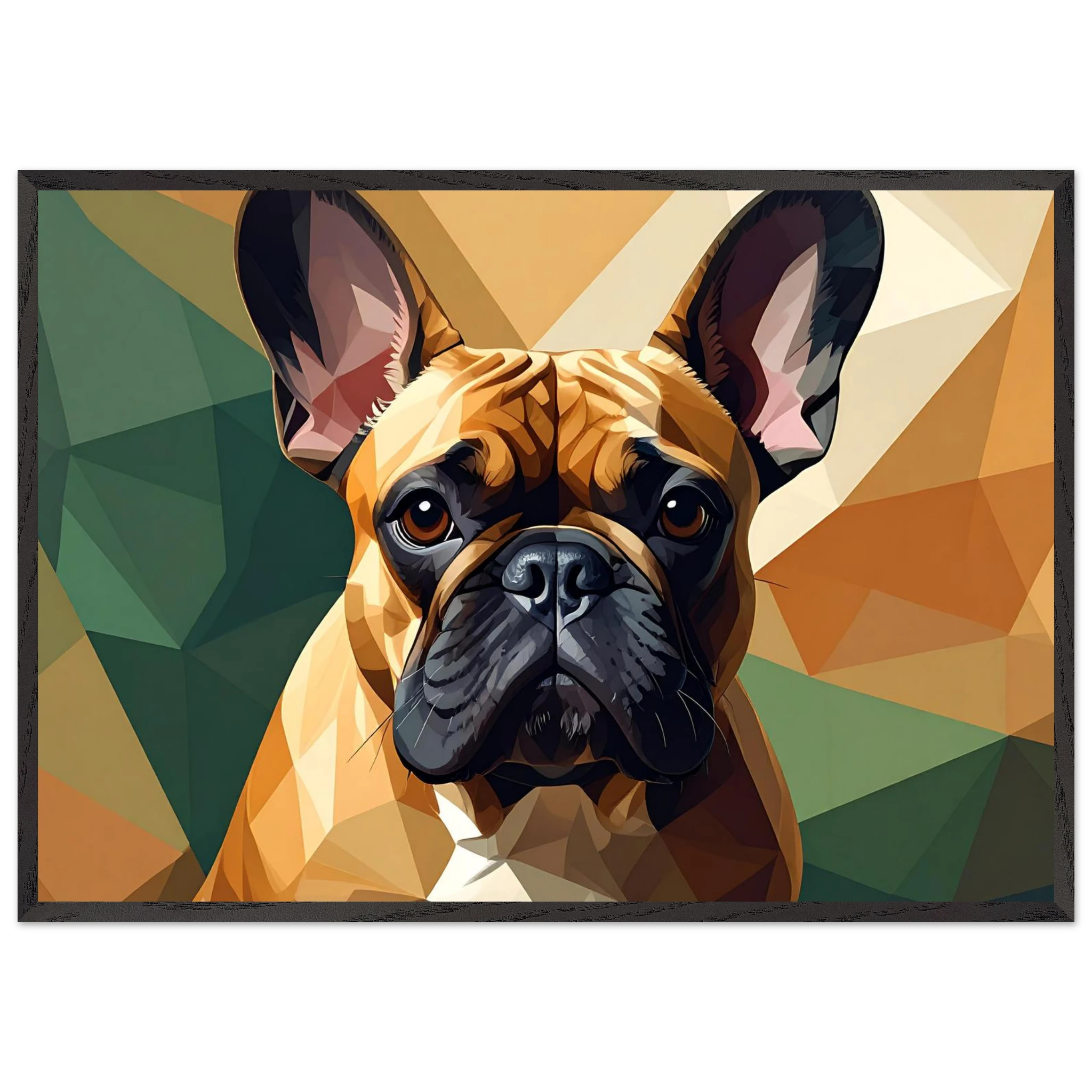 Französische Bulldogge im Polygondesign – Gerahmtes Premium-Poster für moderne Kunstliebhaber-petllective
