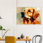 Golden Retriever Pop Art Premium-Poster mit Holzrahmen – Lebendige Wandkunst in deiner Wunschgröße und Rahmenfarbe-petllective