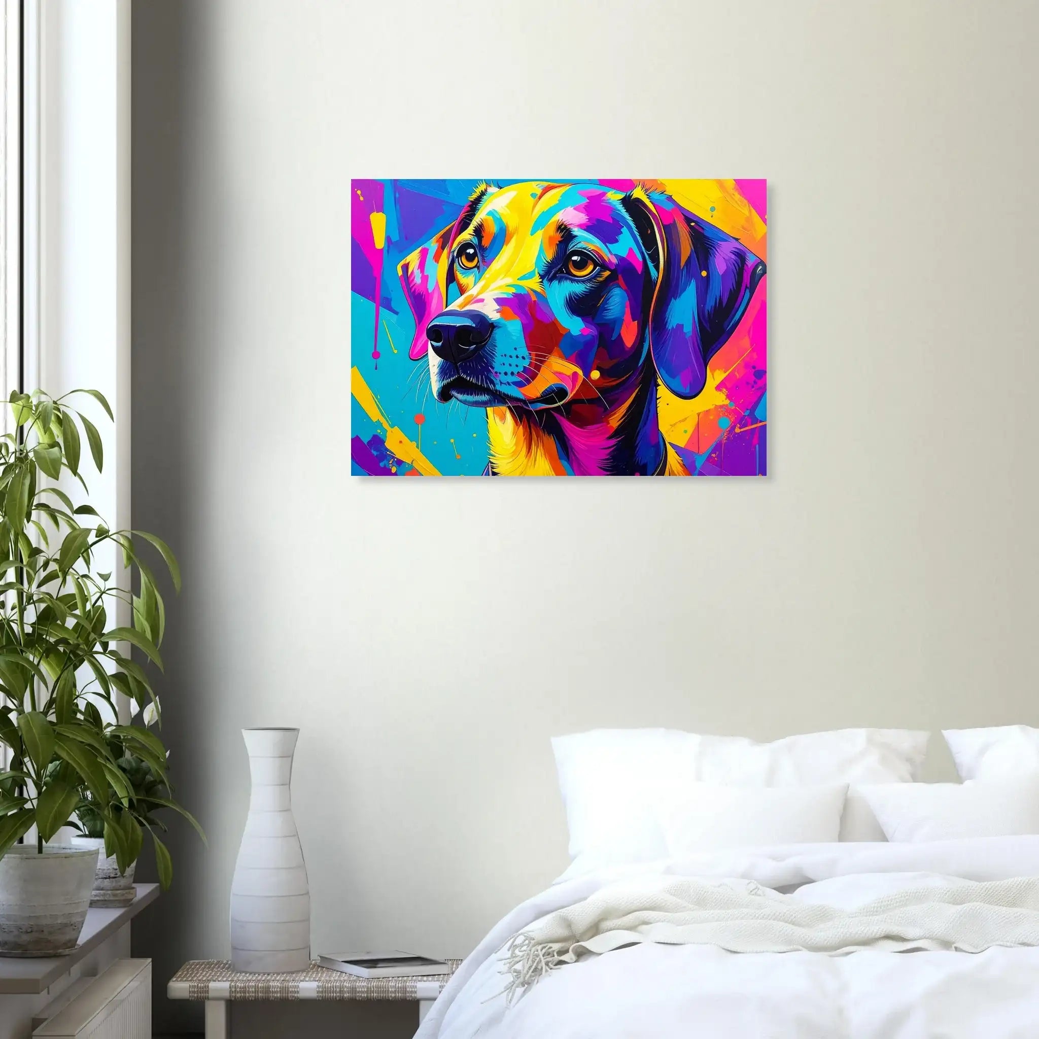 Bunter Hund Pop Art Kunstdruck – Modernes Wandbild für Tierfreunde-petllective