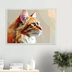 Abstraktes Katzenportrait Premium-Poster mit Rahmen – In orangefarbenem Polygon-Stil, in verschiedenen Größen und Rahmenfarben erhältlich-petllective