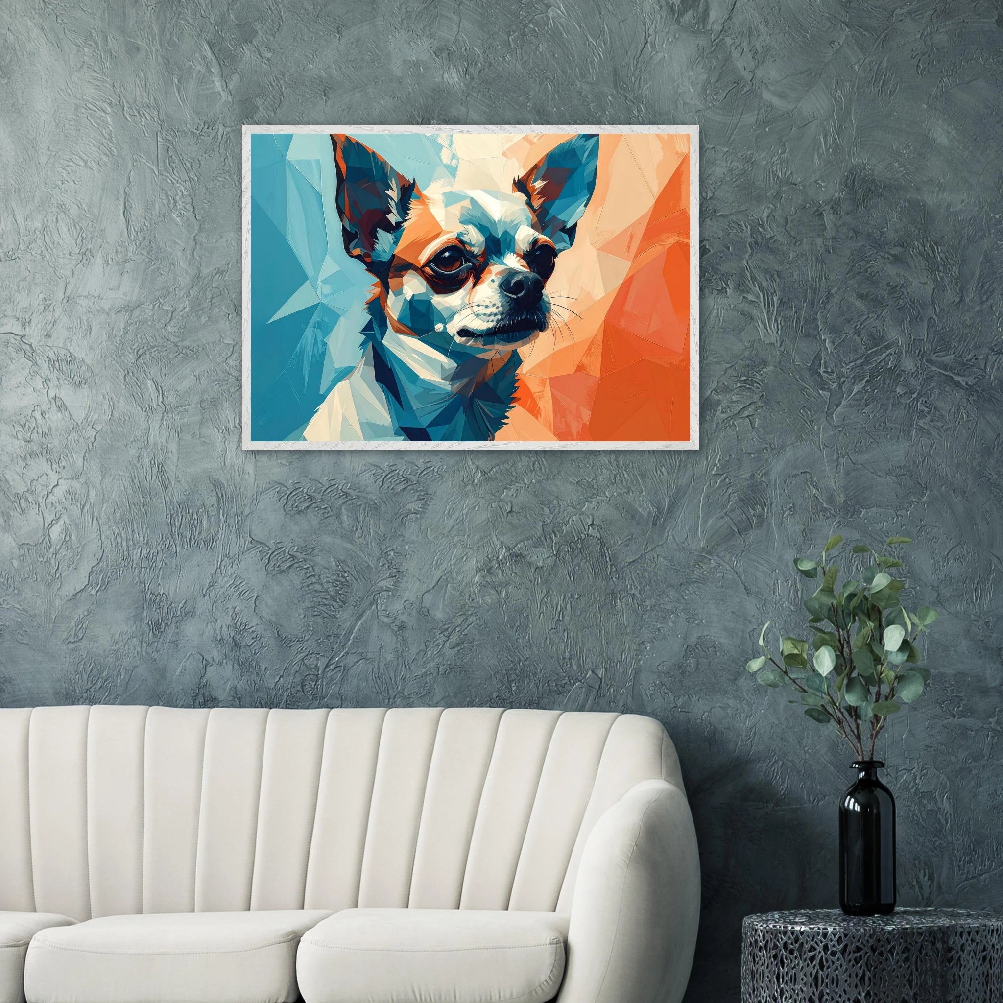 Chihuahua Geometrische Pop-Art: Premium-Poster aus halbmattem Premium-Papier mit Holzrahmen-petllective