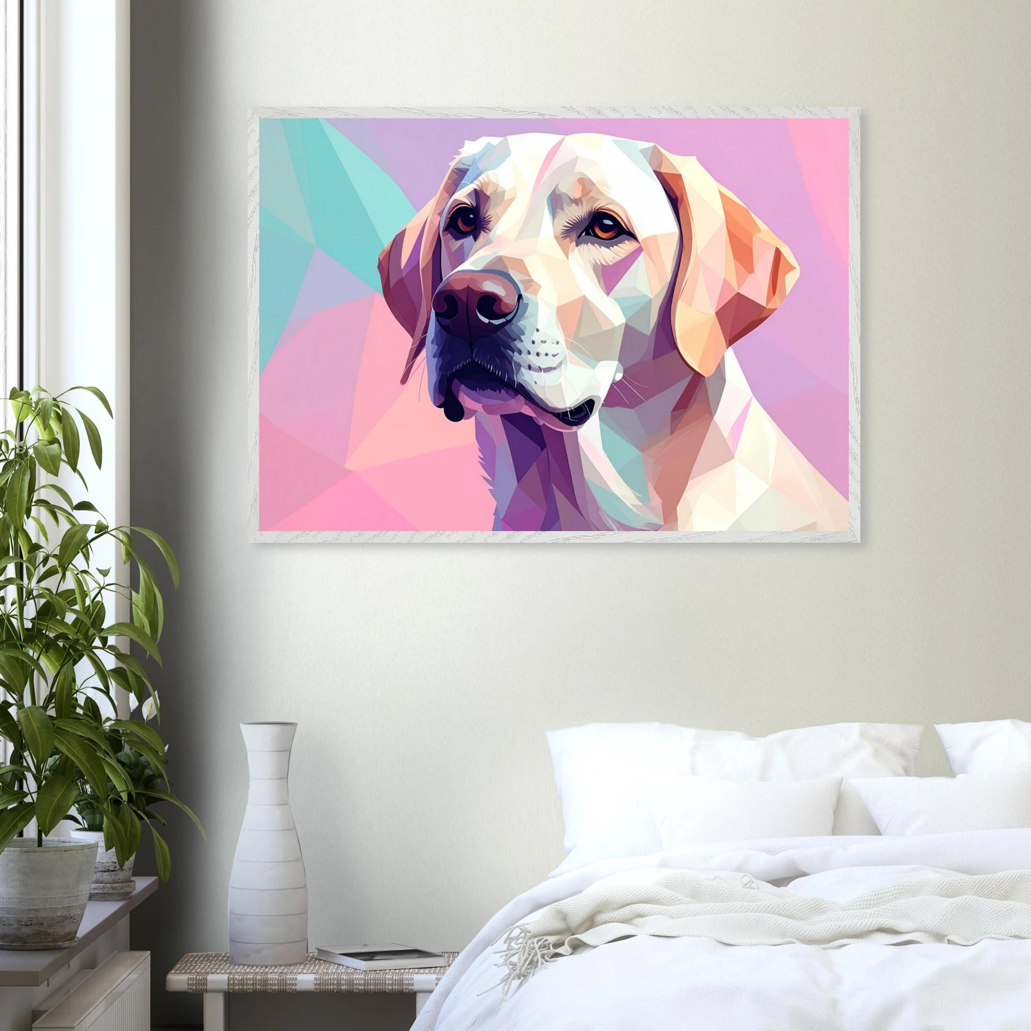 Labrador-Retriever-Portrait im Polygon-Stil: Premium-Poster mit Holzrahmen – Lebendige Farben-petllective