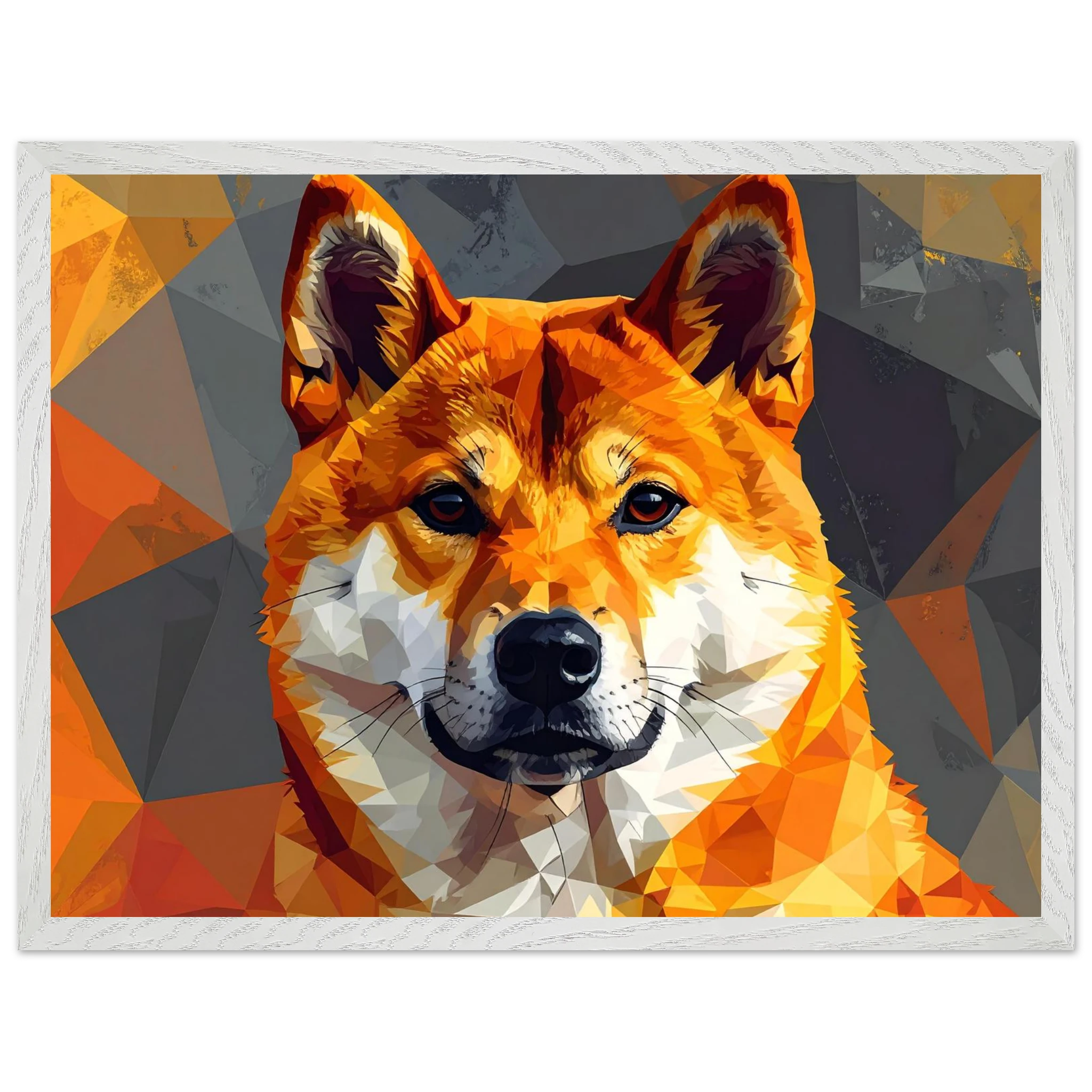 Shiba Inu Polygon-Art: Gerahmtes Premium-Poster – Lebendige Farben & Edler Holzrahmen-petllective