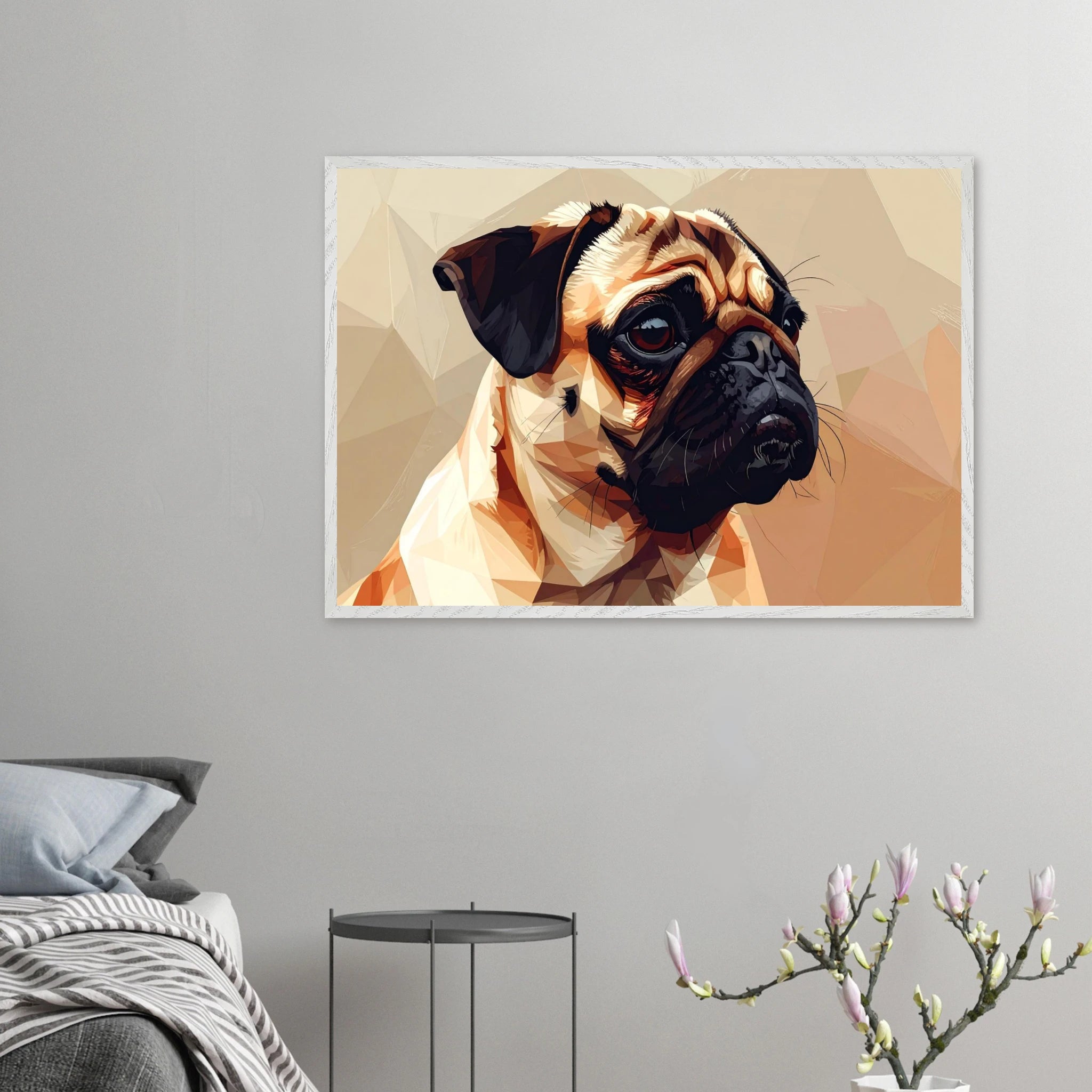 Gerahmtes Premium-Poster: Geometrischer Mops – Ausdrucksstarke Haustier-Kunst für Ihr Zuhause-petllective