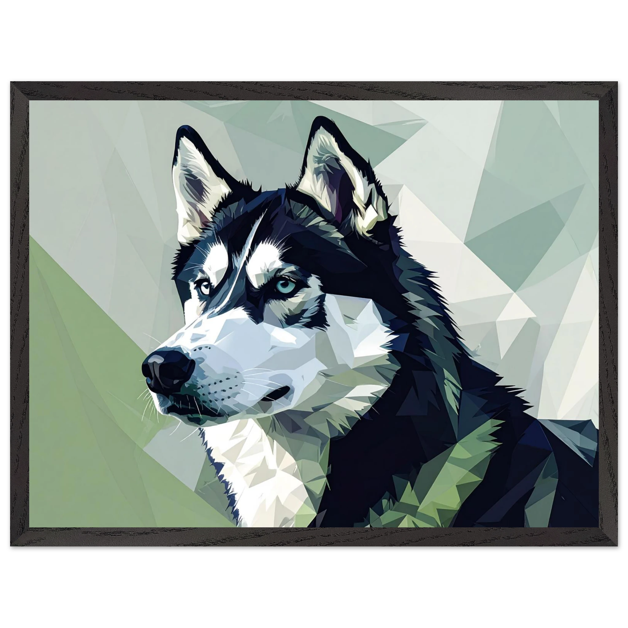 Abstraktes Husky-Porträt – Gerahmtes Premium-Poster mit lebendigen Farben und dezentem Glanz-petllective