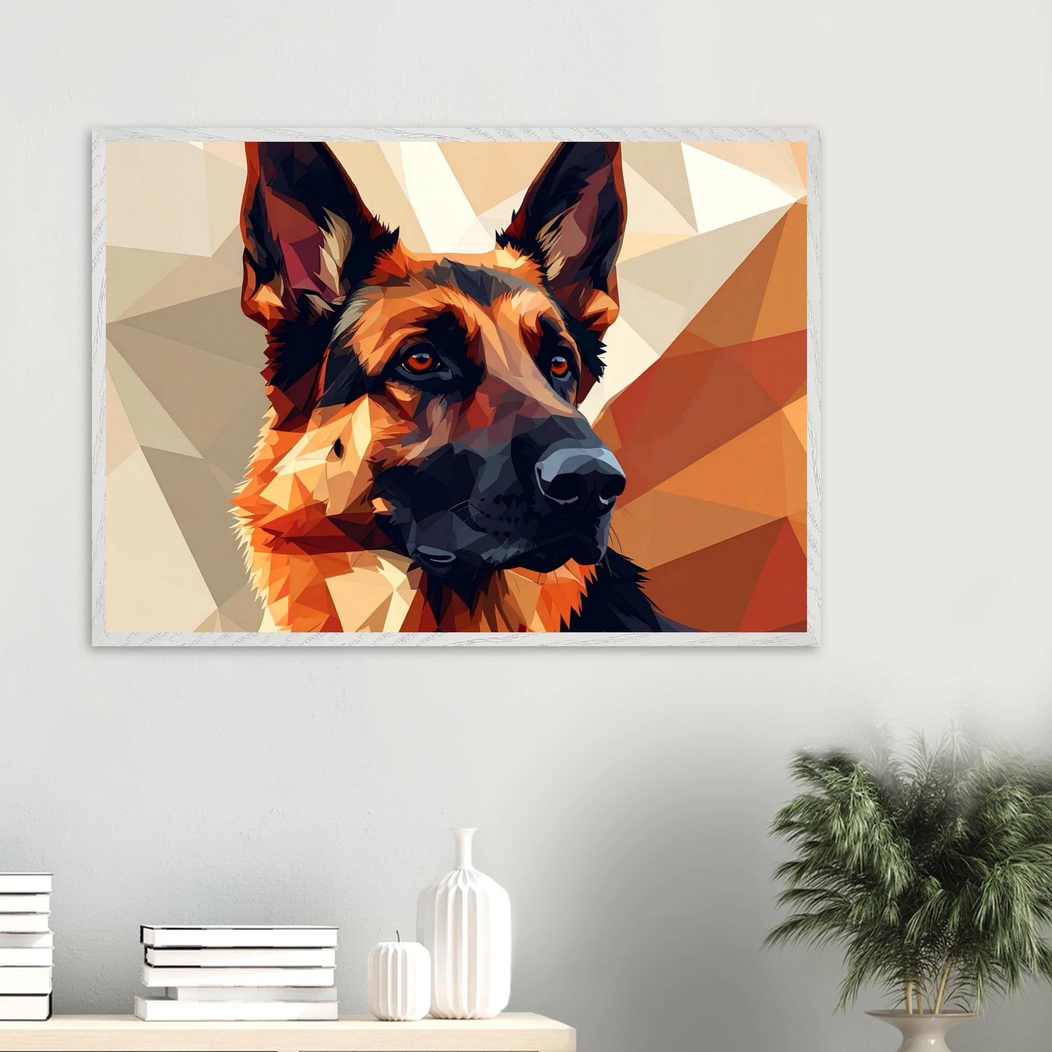 Abstrakter Schäferhund: Premium-Poster aus halbmattem Papier mit Holzrahmen – in verschiedenen Größen und Rahmenfarben-petllective
