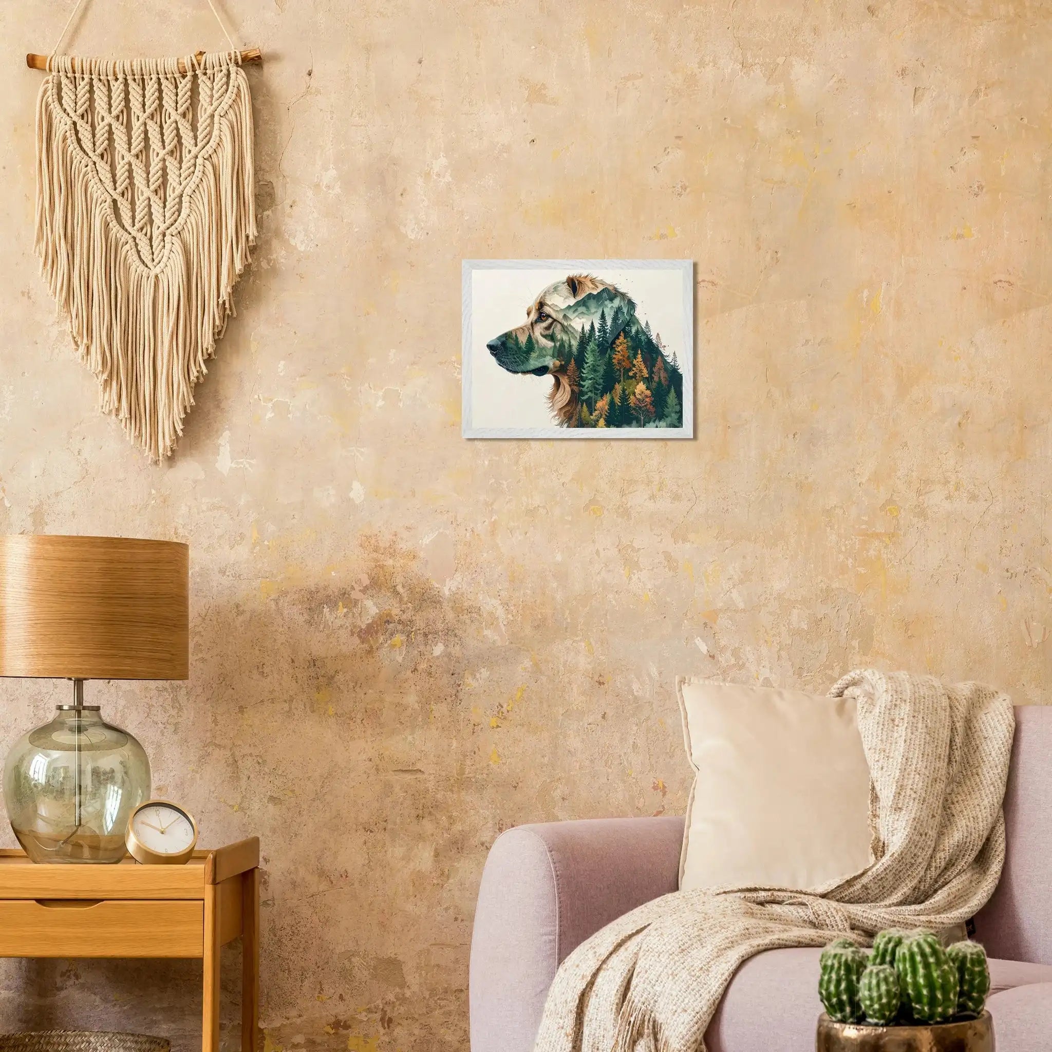 Hund Wald & Berge Wandbild – Premium Poster mit Rahmen-petllective