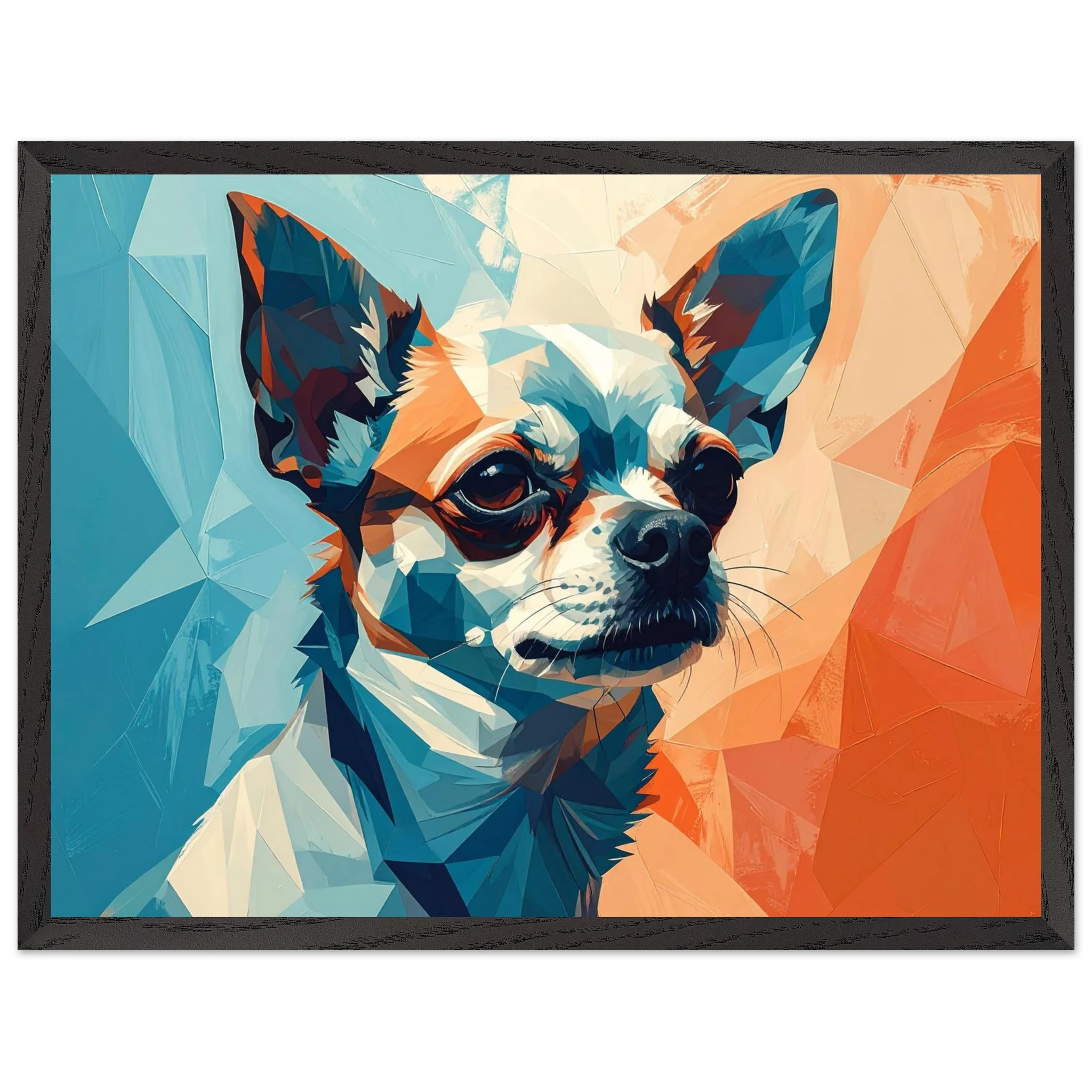 Chihuahua Geometrische Pop-Art: Premium-Poster aus halbmattem Premium-Papier mit Holzrahmen-petllective